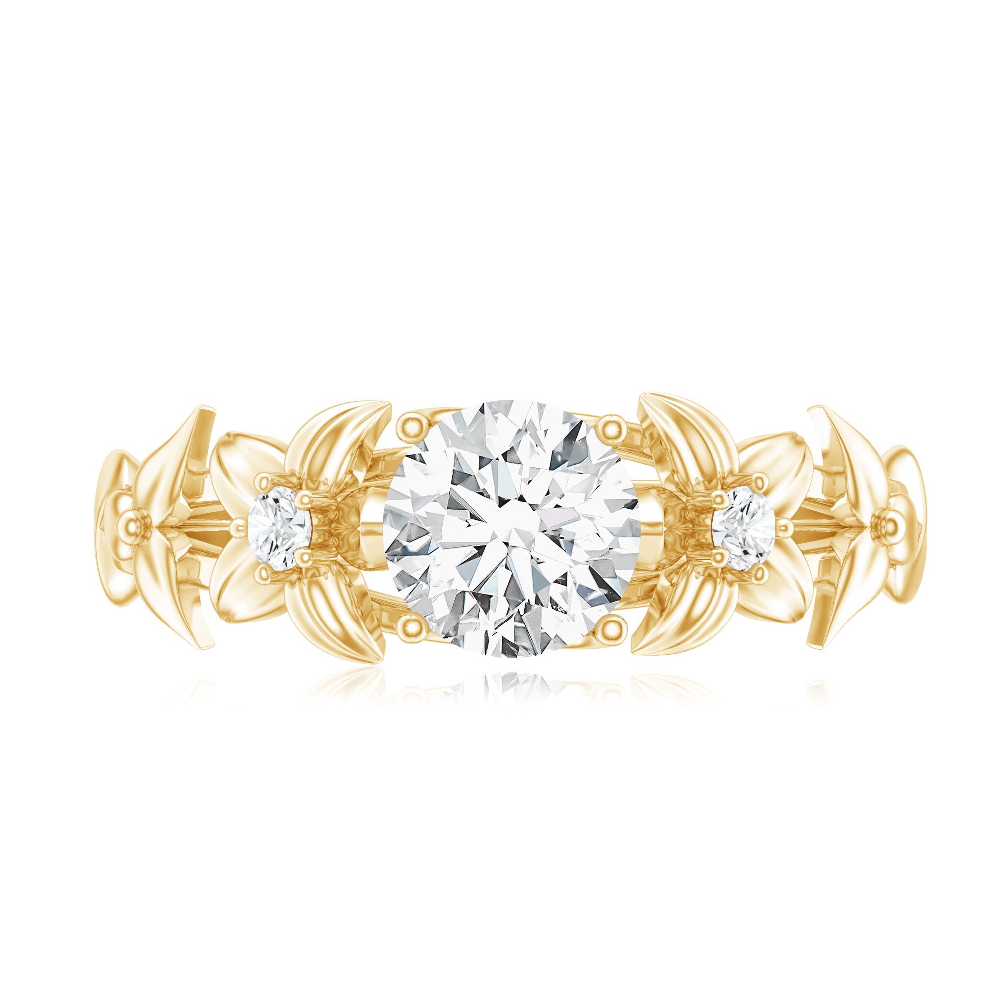 Round Cut 6 MM Moissanite Floral Engagement Ring D-VS1 - Rosec Jewels
