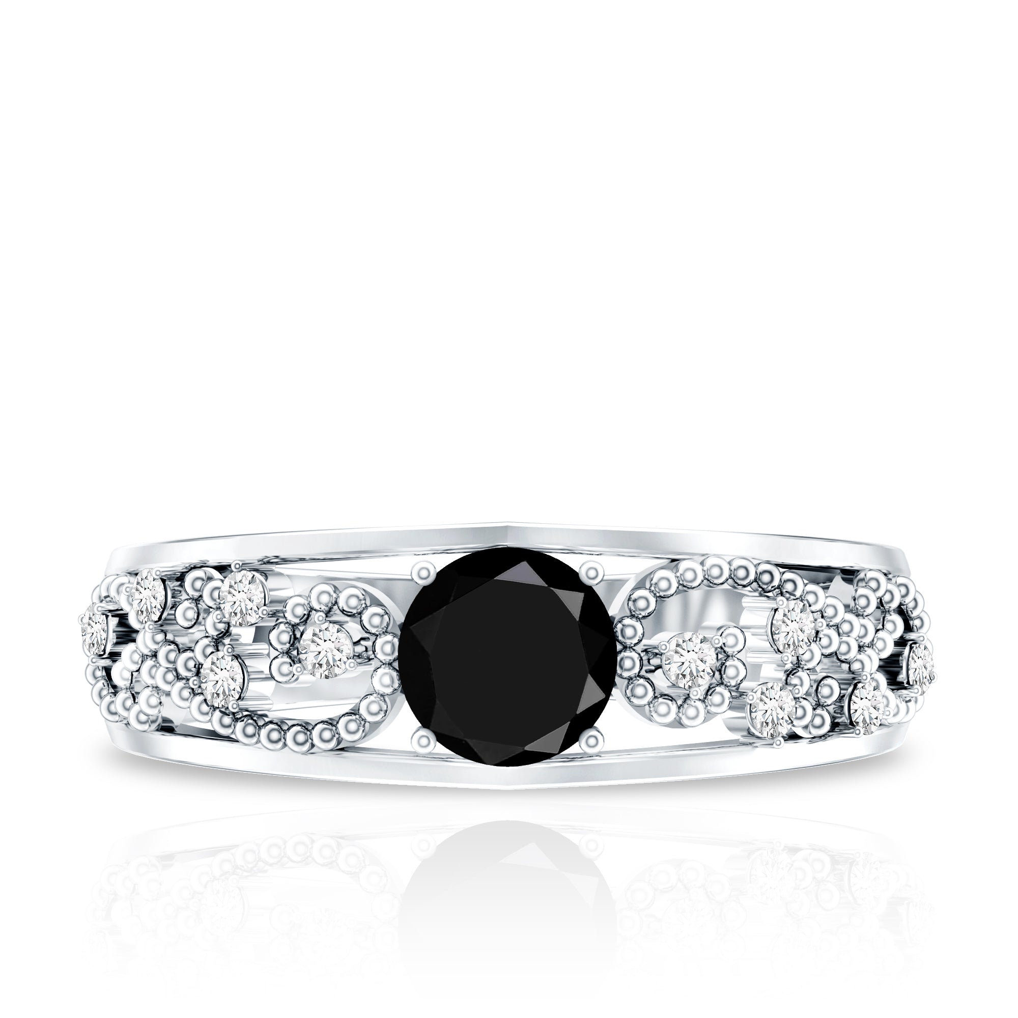 Vintage Inspired 0.8 Carat Lab Grown Black and White Diamond Engagement Ring AAAA ( Synthetic ) - Rosec Jewels
