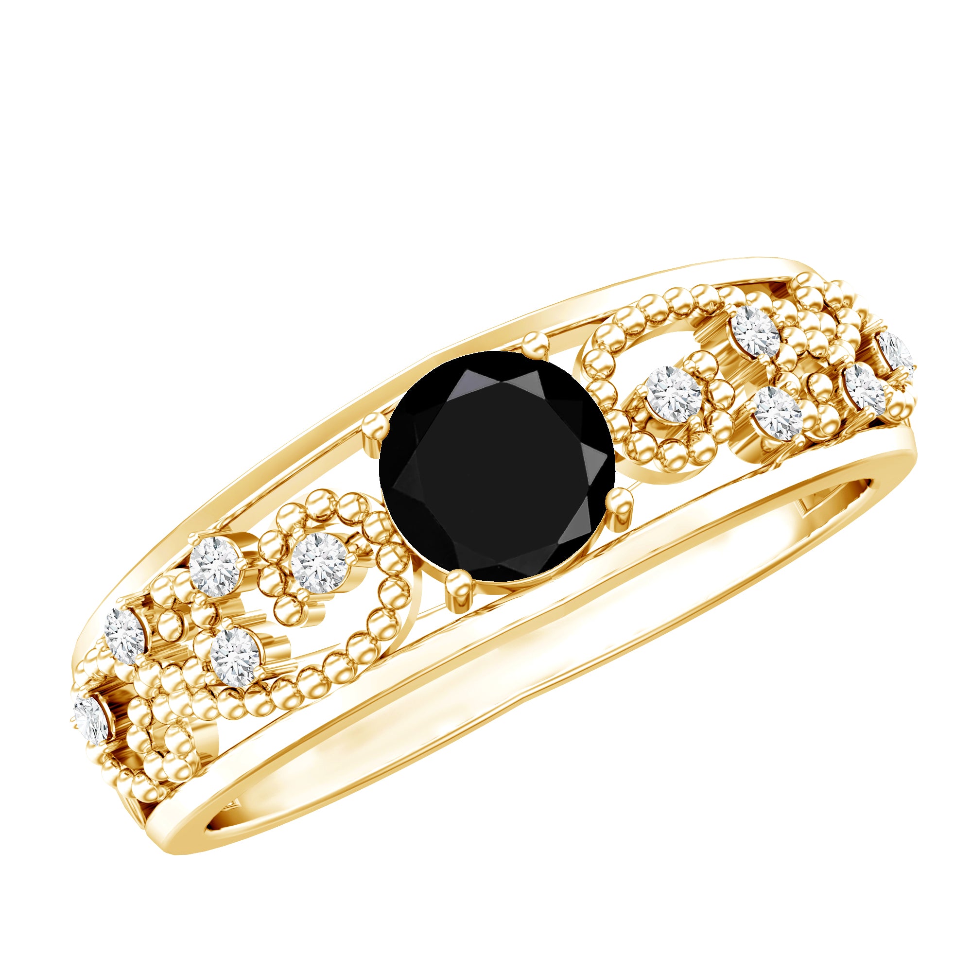 Vintage Inspired 0.8 Carat Lab Grown Black and White Diamond Engagement Ring AAAA ( Synthetic ) - Rosec Jewels