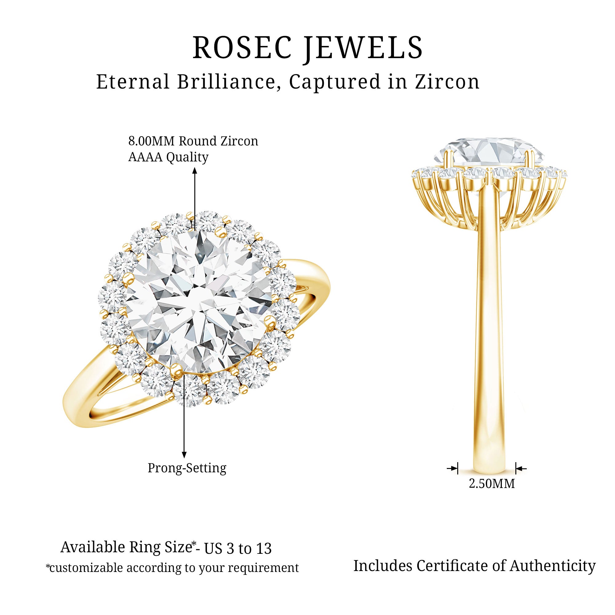 3 CT Round Shape Simulated Diamond Simple Halo Ring AAAA - Rosec Jewels
