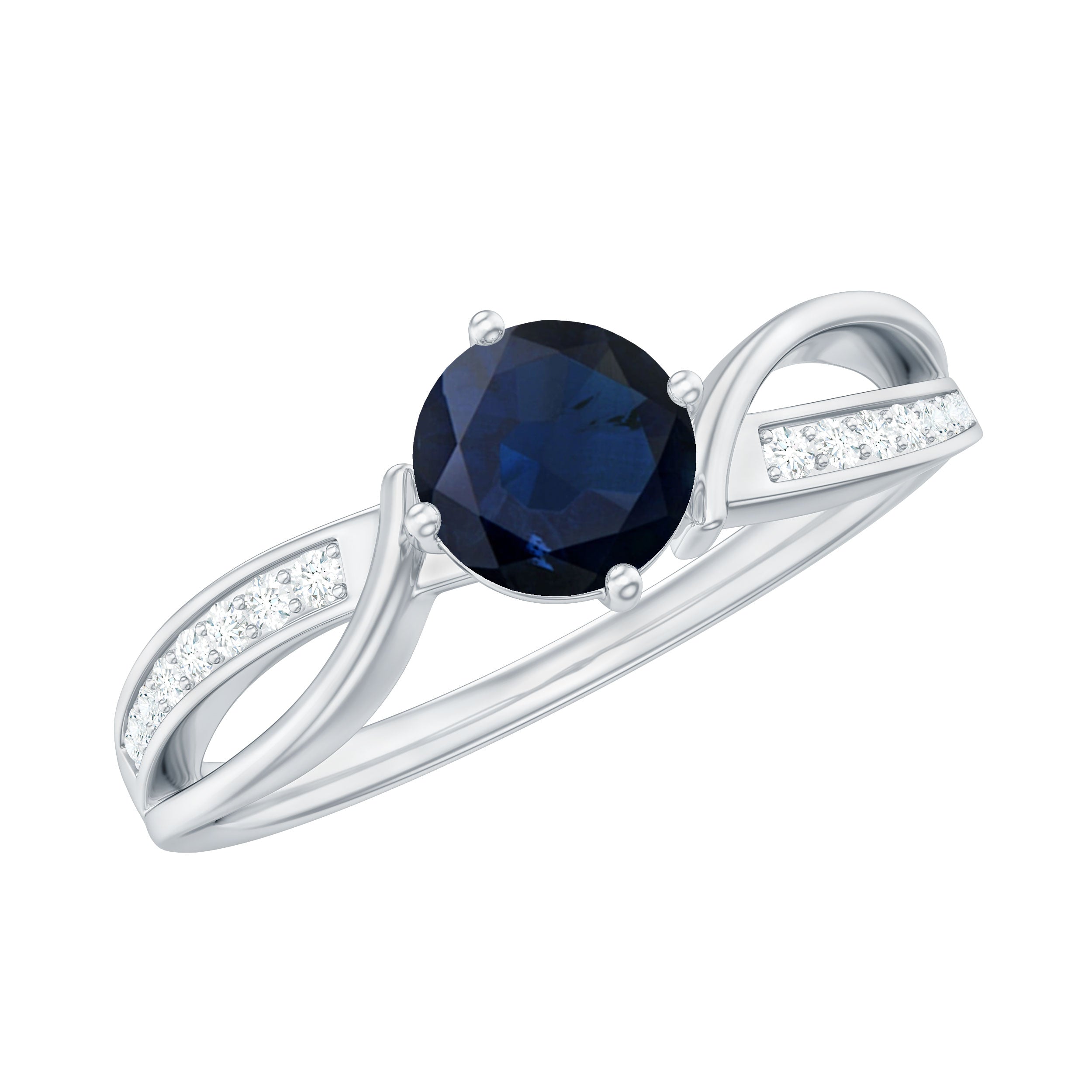 Rosec Jewels-Real 0.95 Carat Round Blue Sapphire Infinity Engagement Ring with Diamond