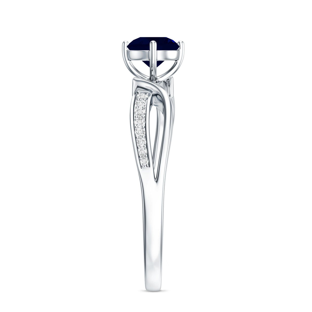 Real 0.95 Carat Round Blue Sapphire Infinity Engagement Ring with Diamond AAA - Rosec Jewels