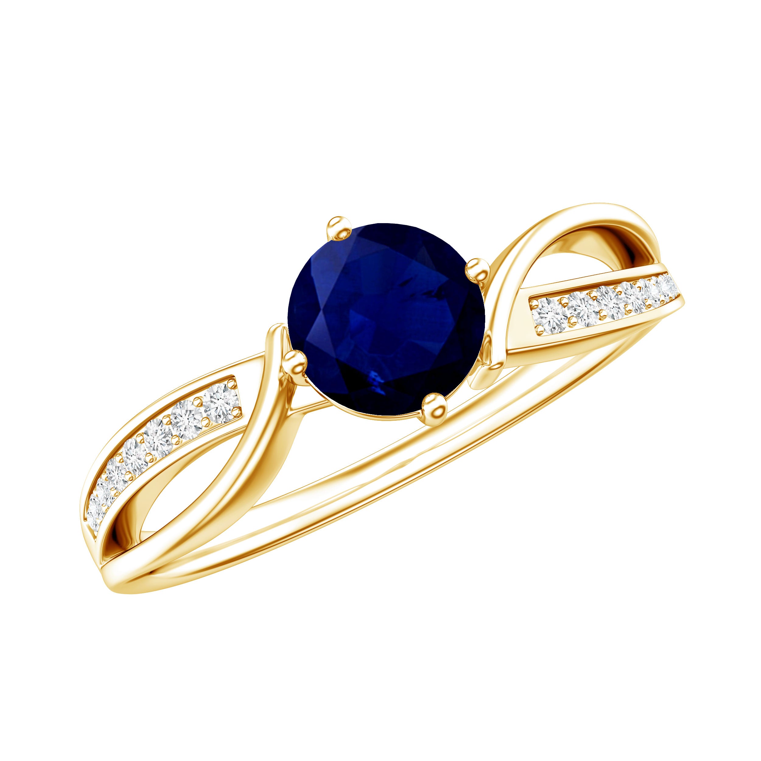 Real 0.95 Carat Round Blue Sapphire Infinity Engagement Ring with Diamond AAA - Rosec Jewels