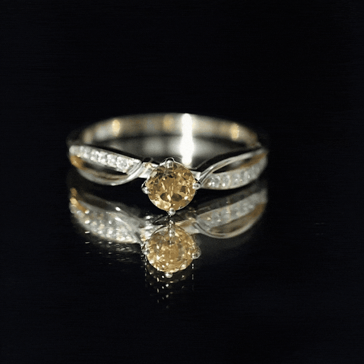 Natural Citrine Engagement Ring with Diamond Crossover Shank AAA - Rosec Jewels