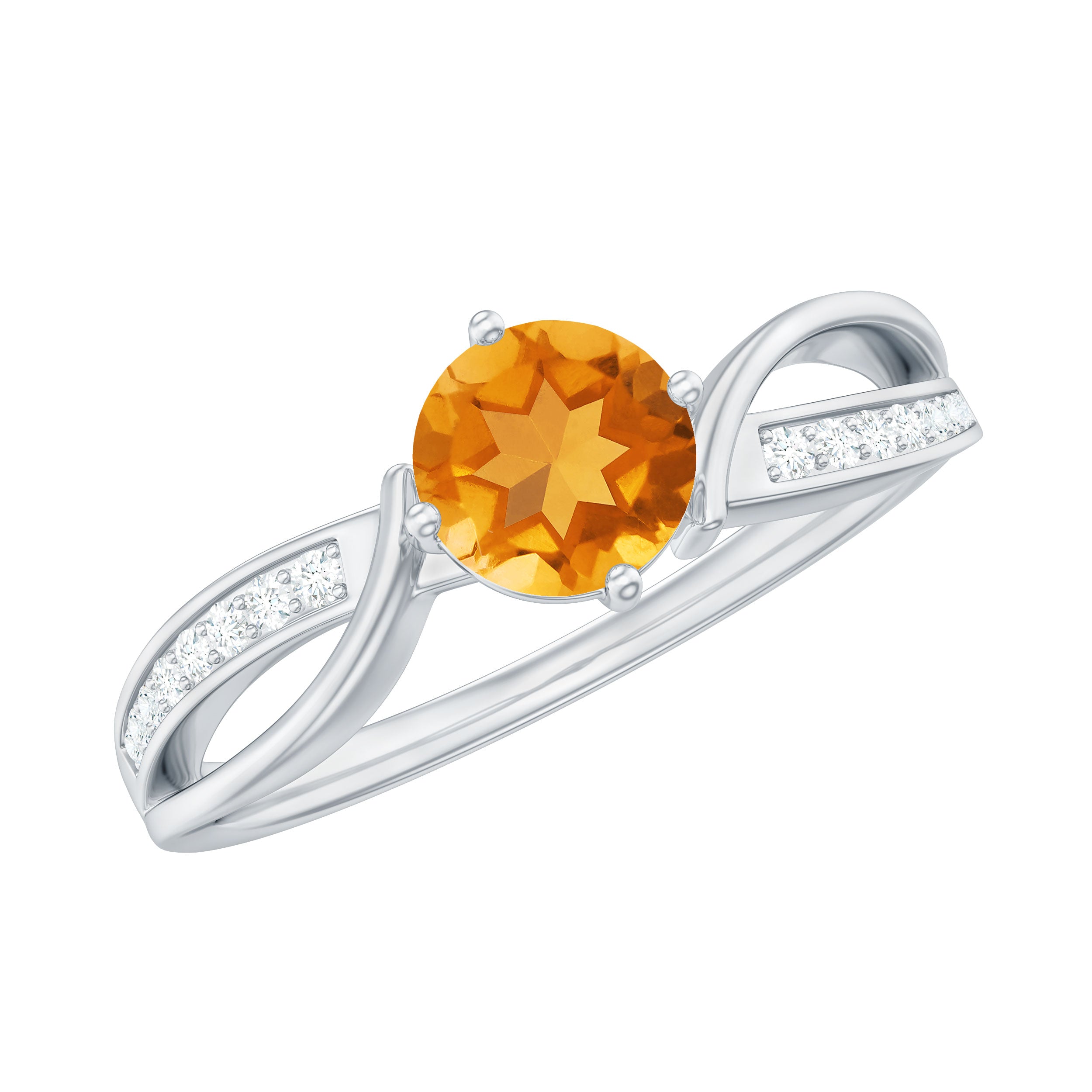 Infinity Shank Round Citrine Engagement Ring with Diamond
