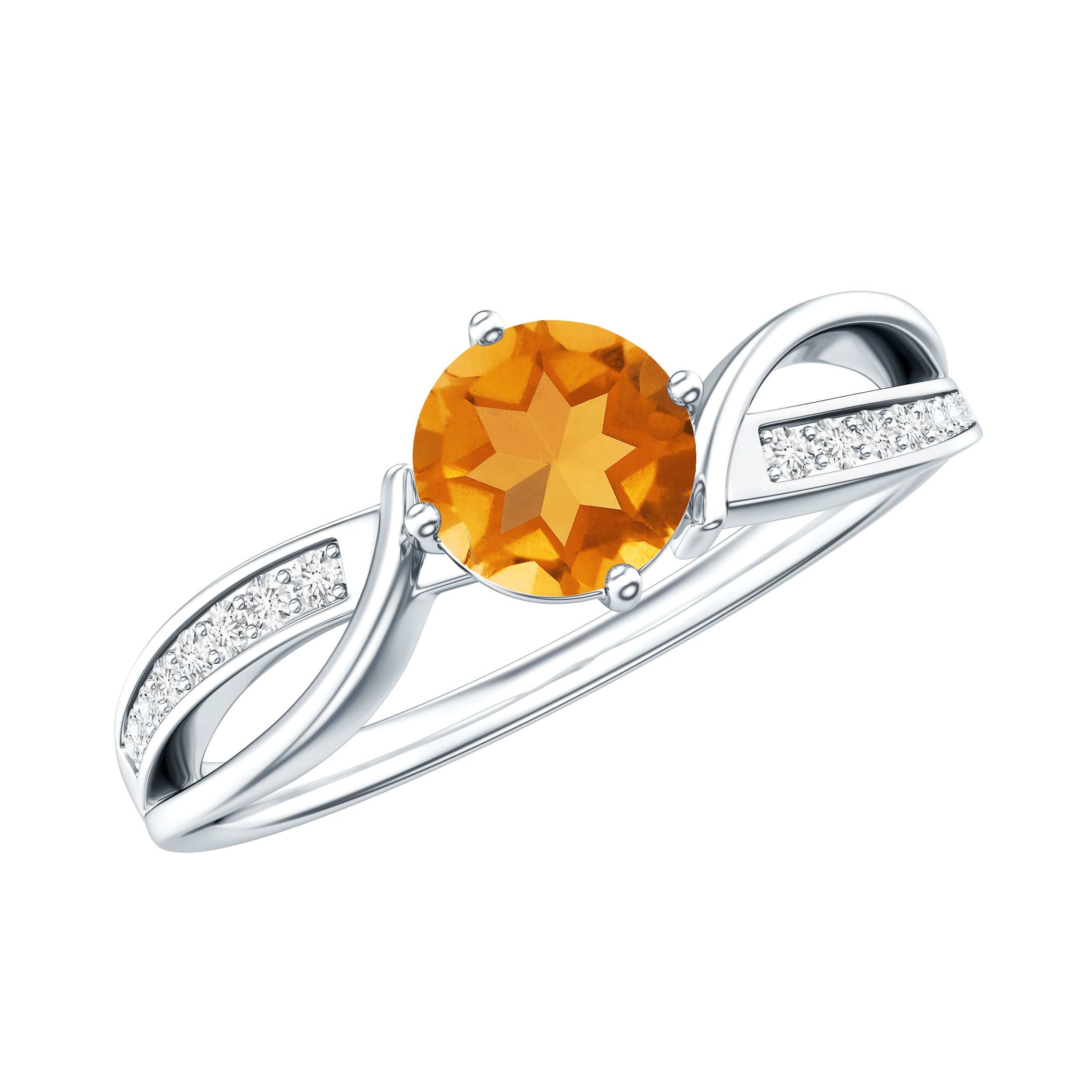Natural Citrine Engagement Ring with Diamond Crossover Shank AAA - Rosec Jewels