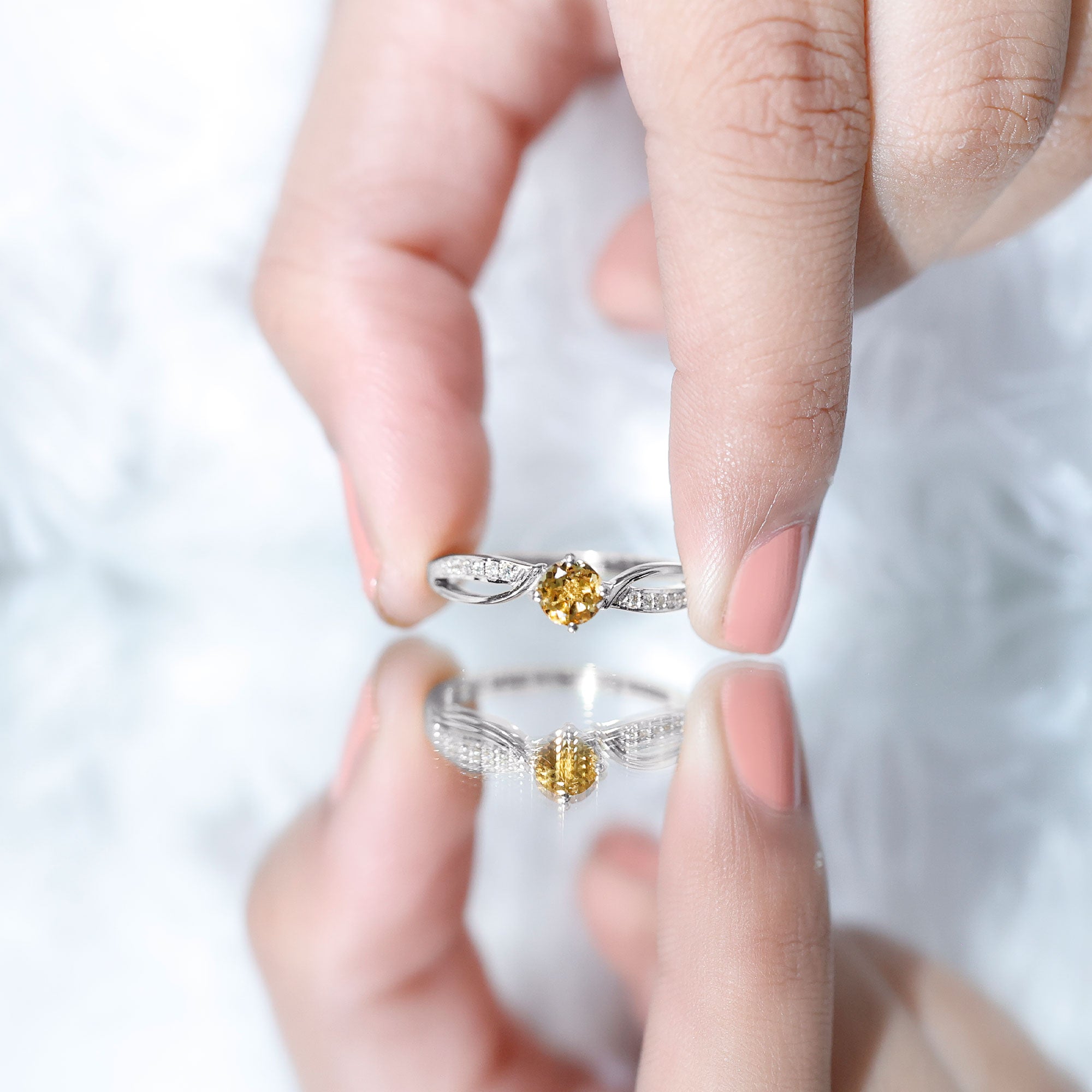 Natural Citrine Engagement Ring with Diamond Crossover Shank AAA - Rosec Jewels