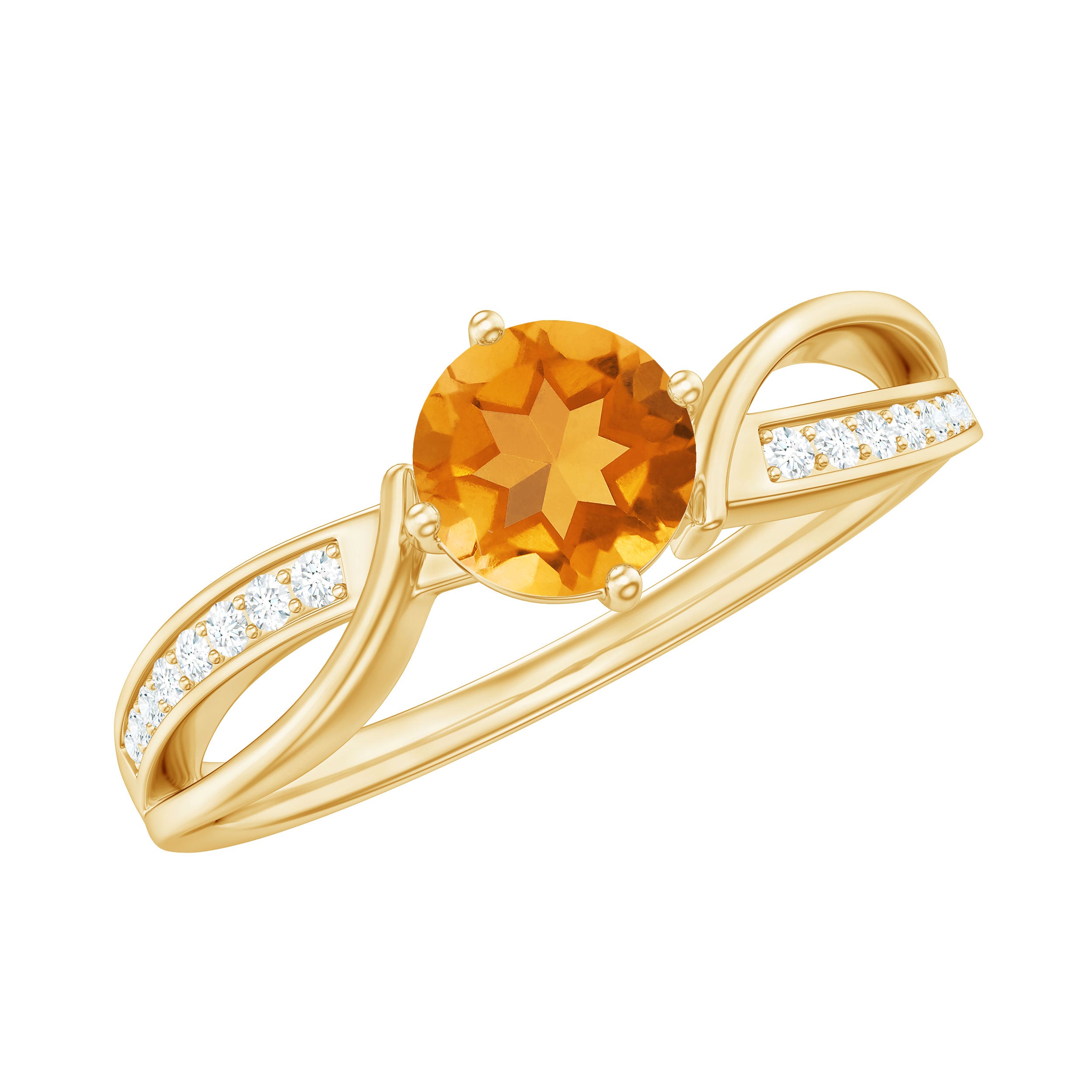Natural Citrine Engagement Ring with Diamond Crossover Shank AAA - Rosec Jewels