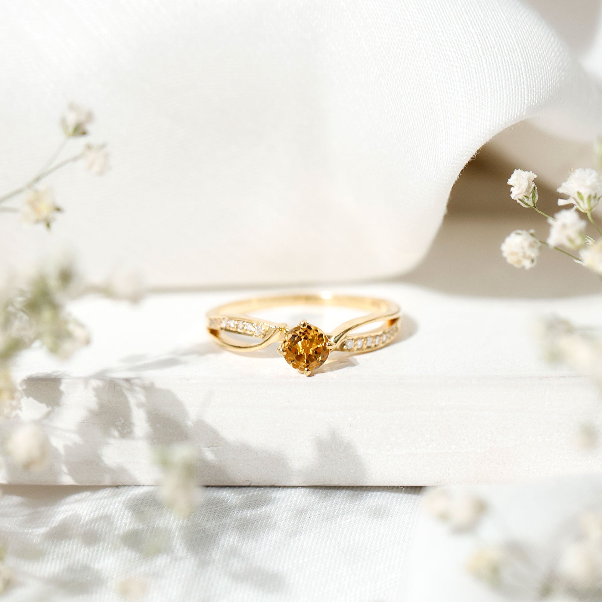 Natural Citrine Engagement Ring with Diamond Crossover Shank AAA - Rosec Jewels