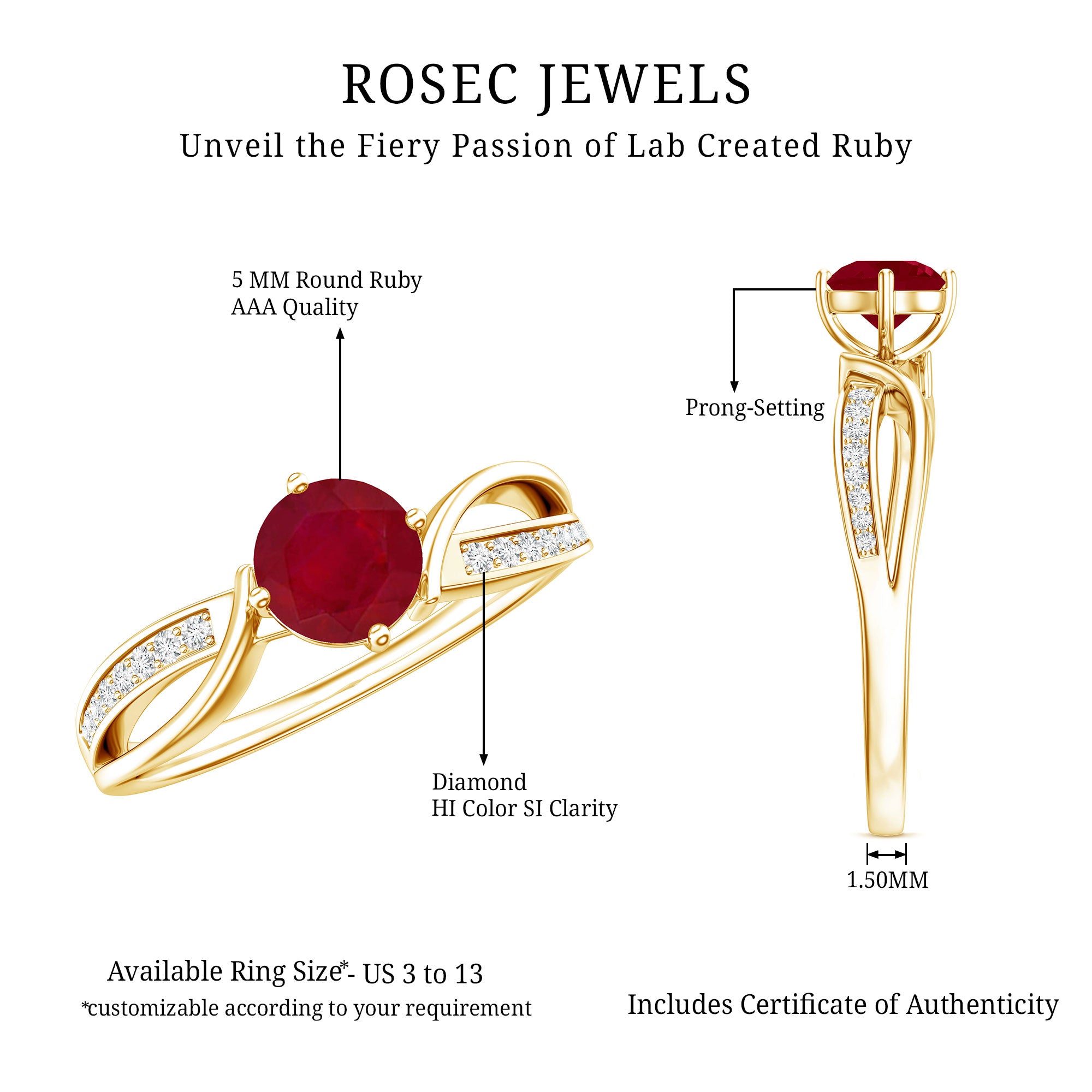 Natural 0.6 Carat Ruby Infinity Promise Ring with Diamond AAA - Rosec Jewels