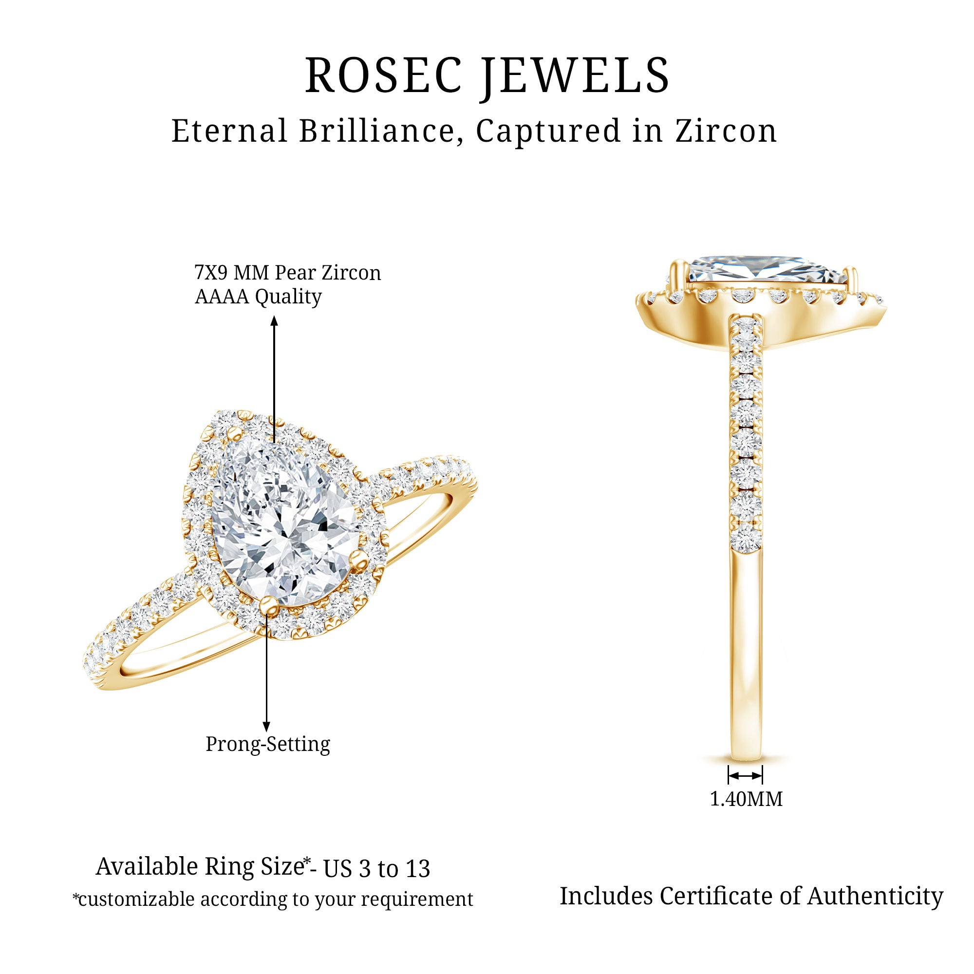 1.4 Carat Pear Shaped Simulated Diamond Halo Engagement Ring AAAA - Rosec Jewels
