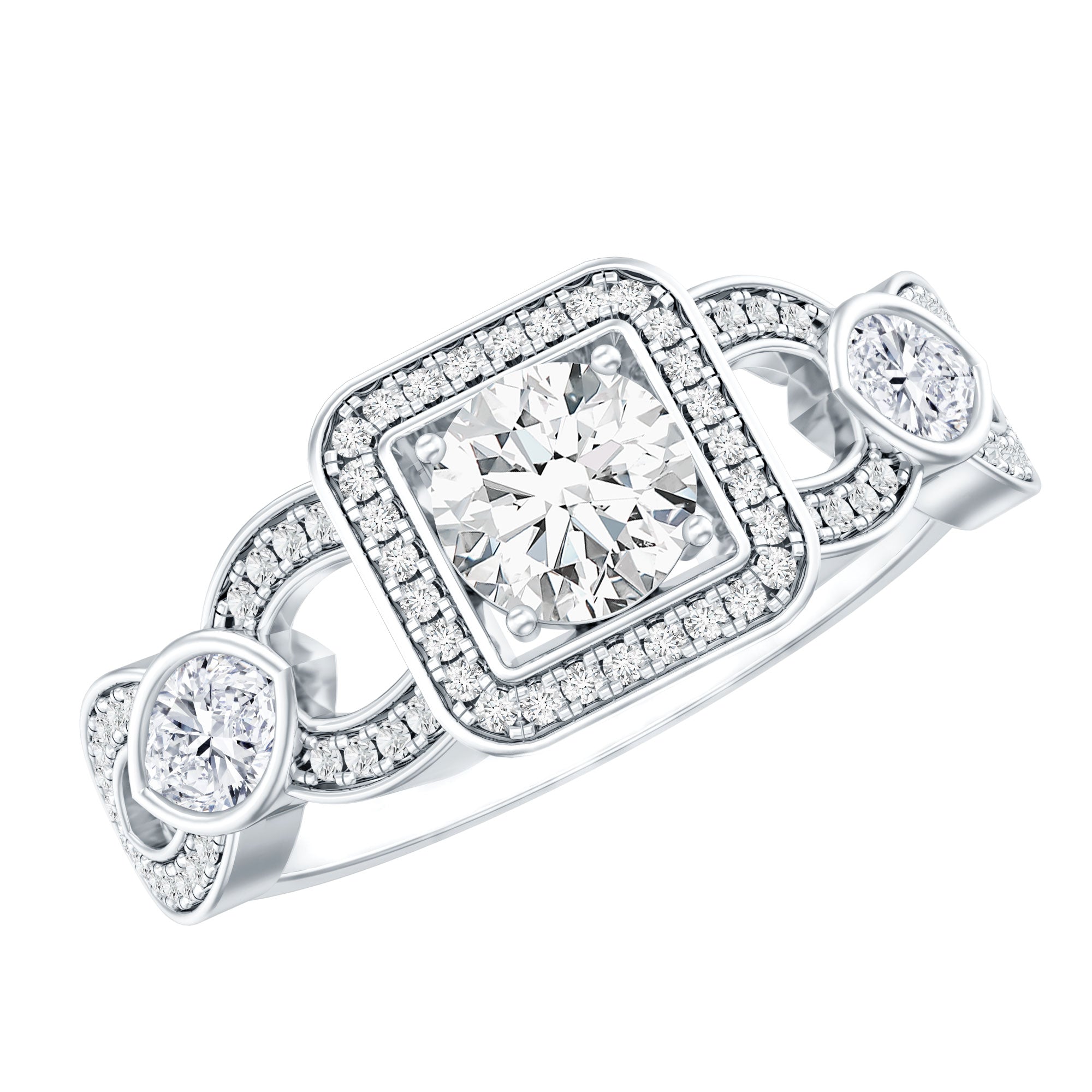 Rosec Jewels-Vintage Inspired Moissanite Halo Engagement Ring with Certificate