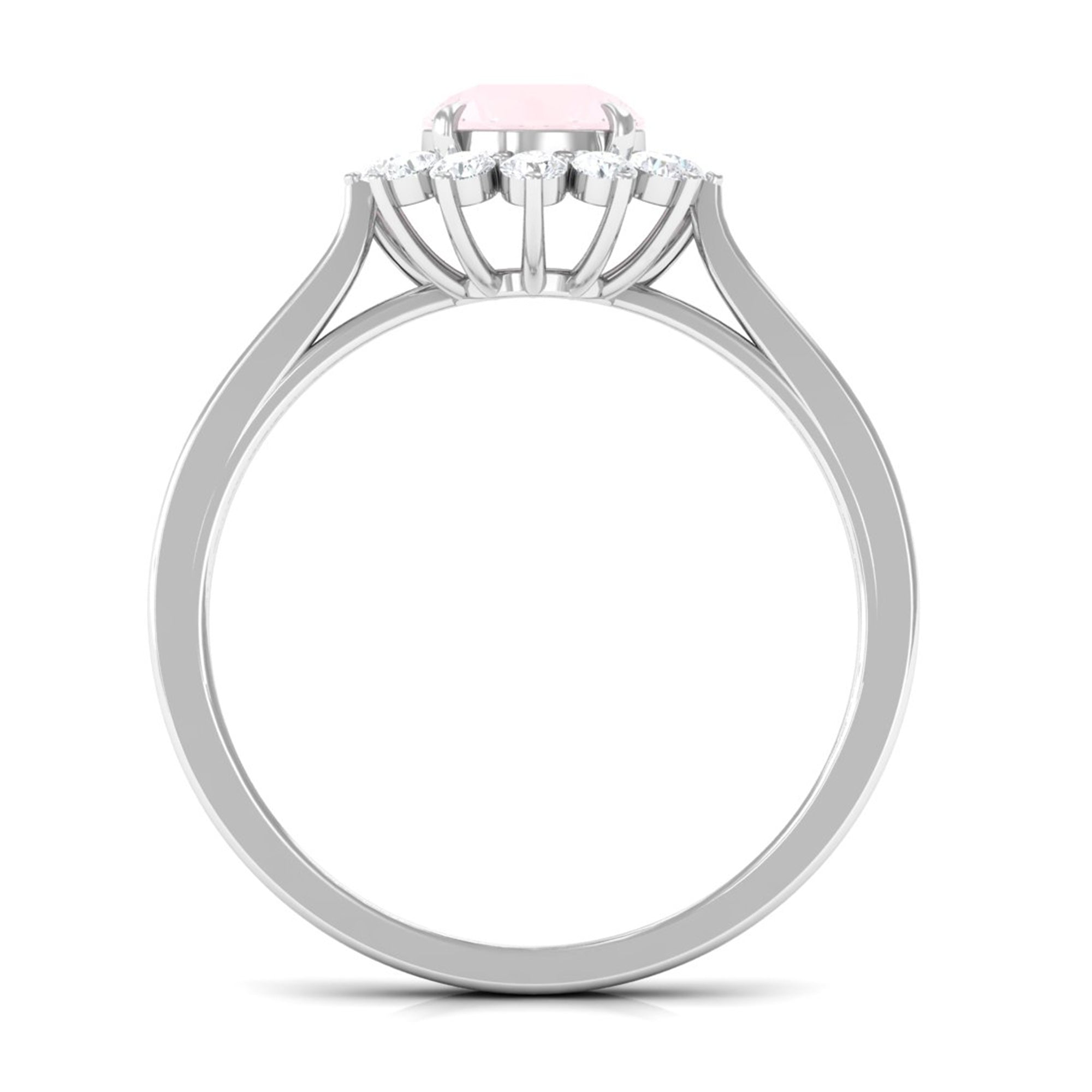 Round Shape Natural Rose Quartz Halo Ring with Diamond Rose Quartz - ( AAA ) - Quality - Rosec Jewels