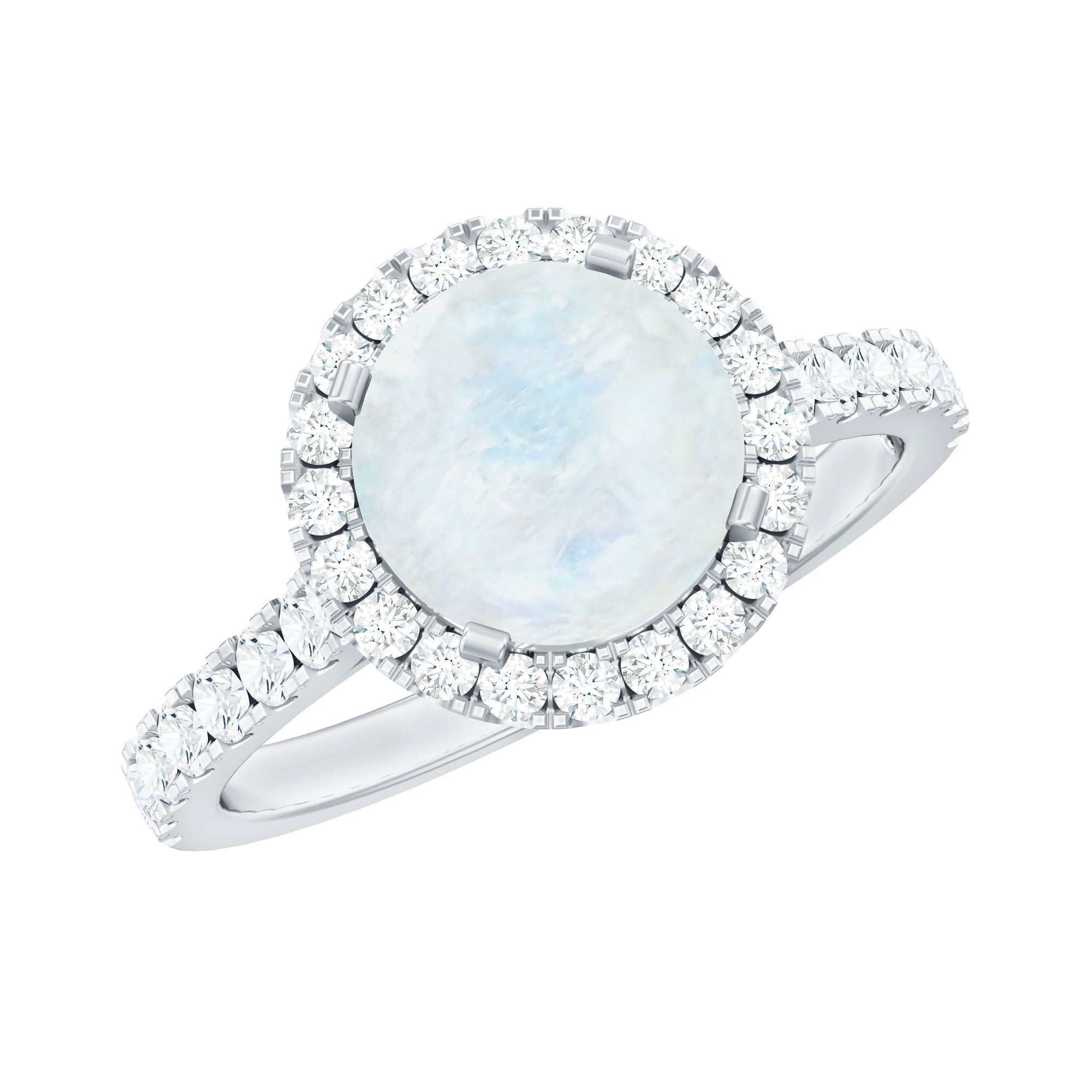 1.75 CT Round Moonstone Halo Engagement Ring with Diamond
