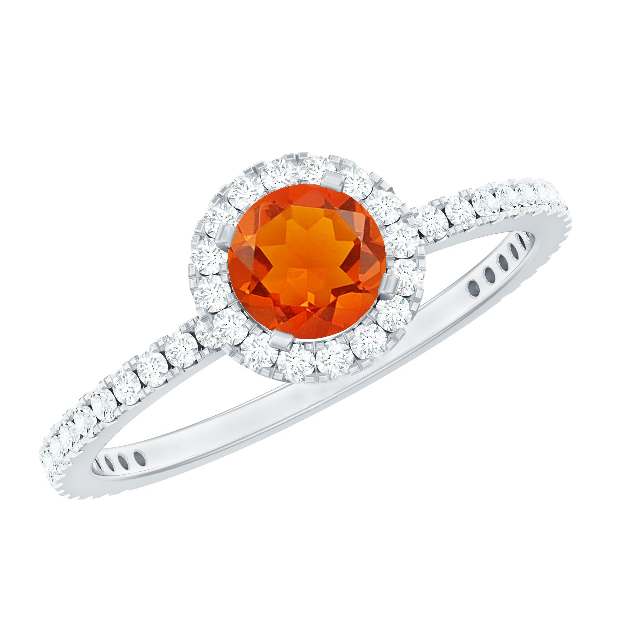 Round Shape Fire Opal Halo Engagement Ring with Diamond
