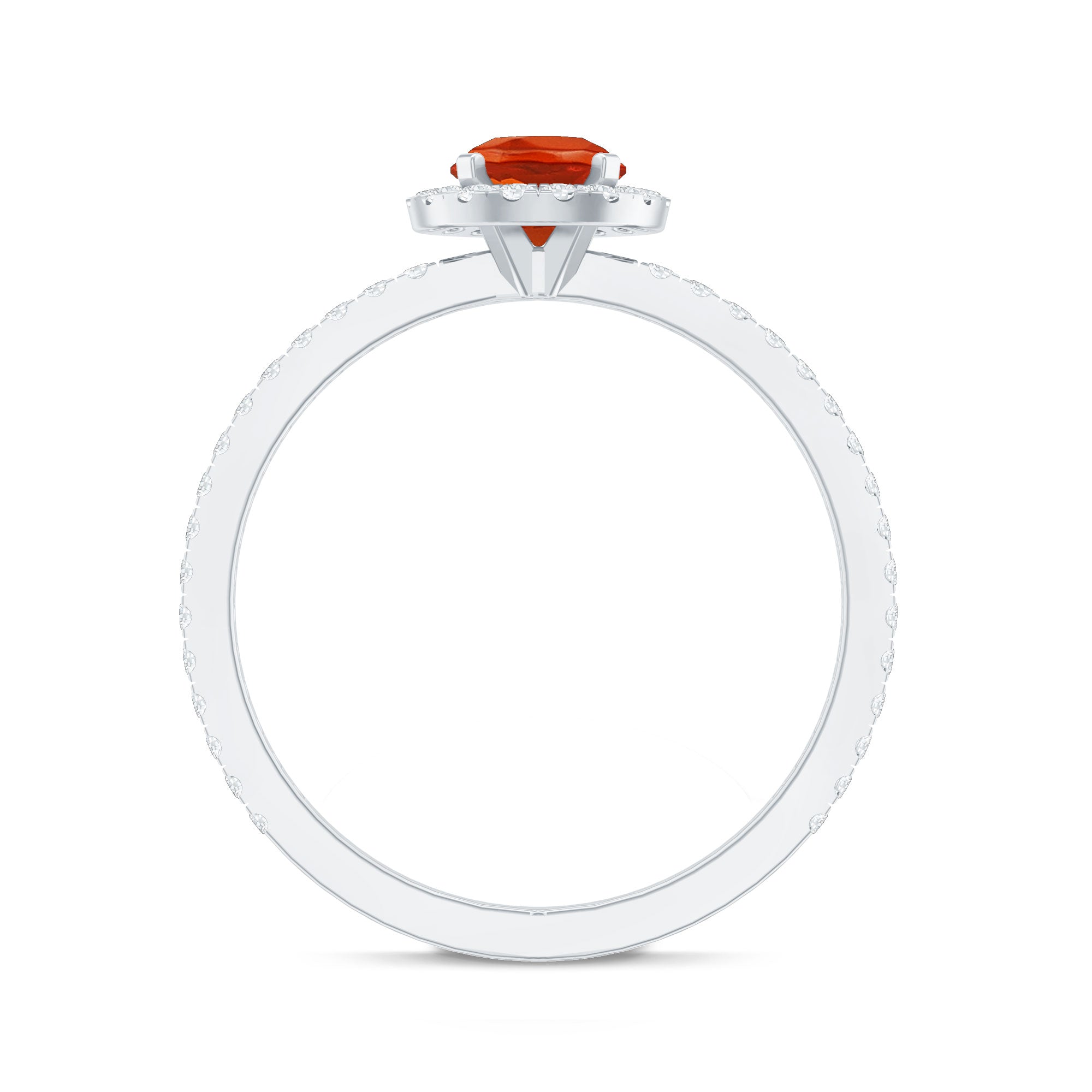 Round Shape Fire Opal Halo Engagement Ring with Diamond AAA - Rosec Jewels