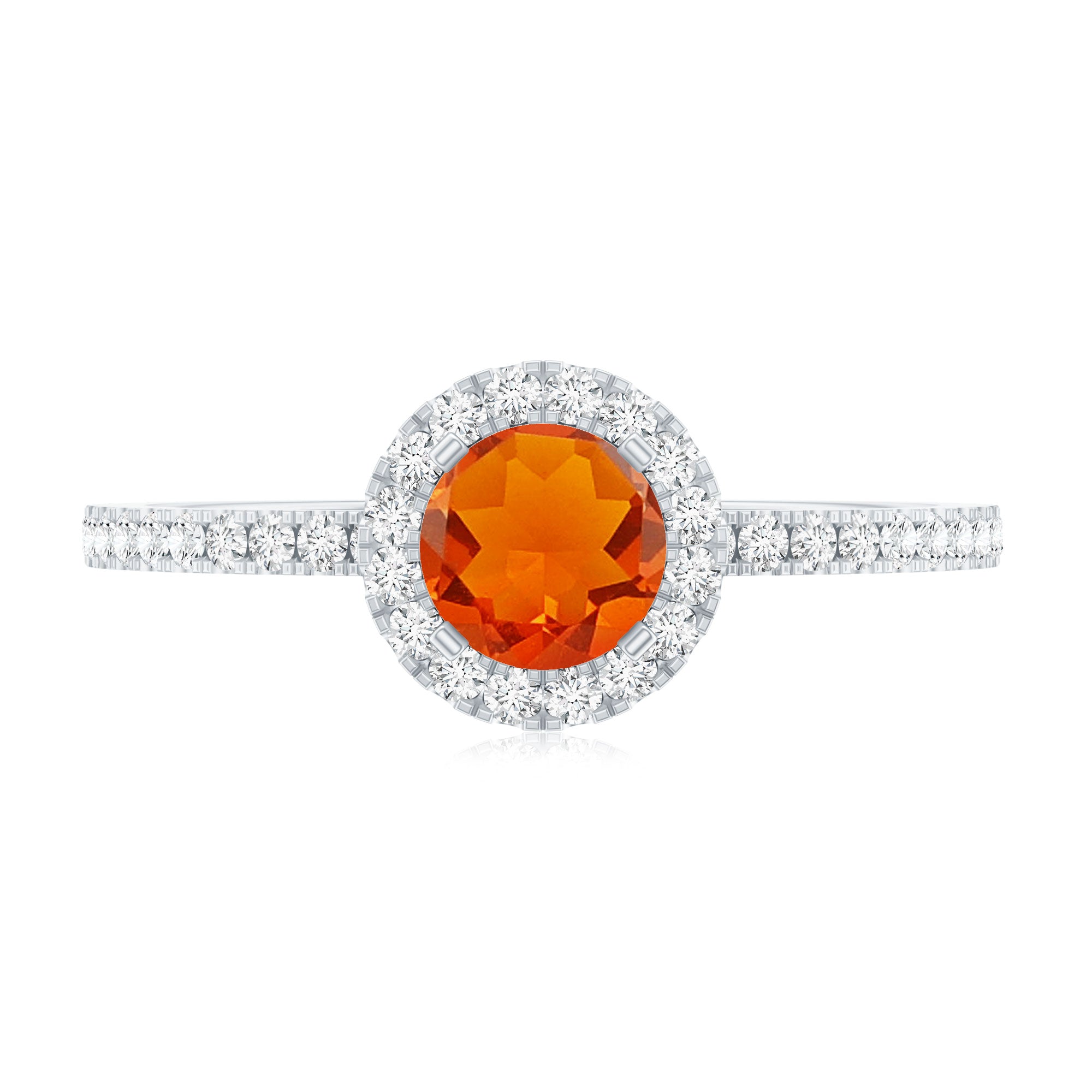 Round Shape Fire Opal Halo Engagement Ring with Diamond AAA - Rosec Jewels