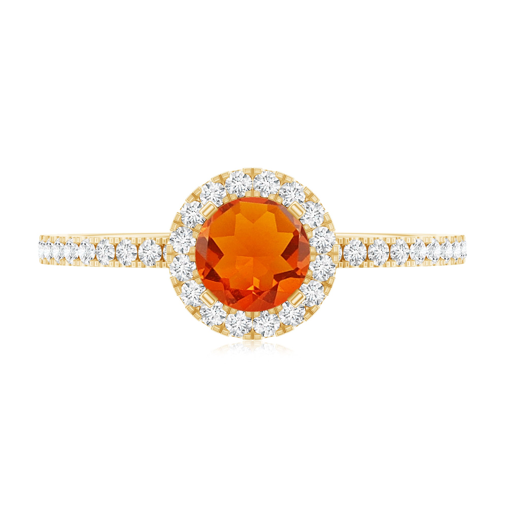 Round Shape Fire Opal Halo Engagement Ring with Diamond AAA - Rosec Jewels
