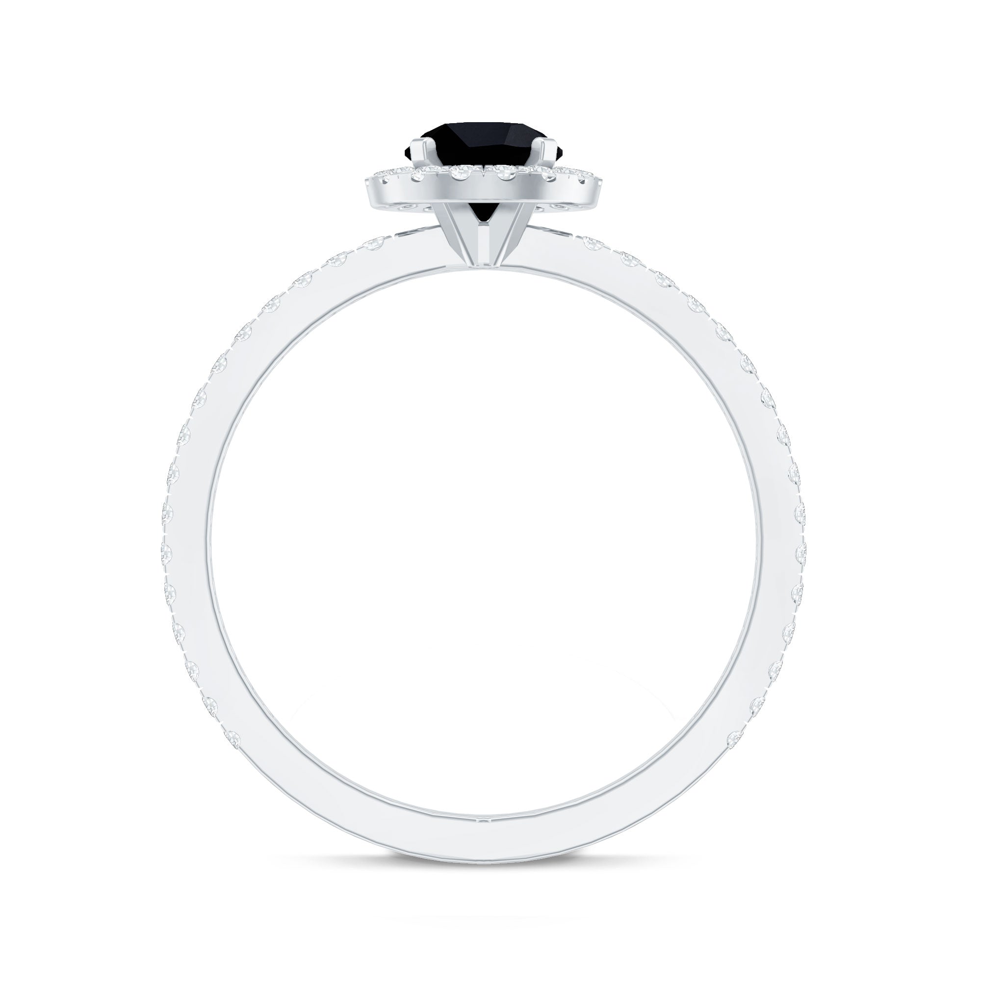 Black Spinel Minimal Engagement Ring with Diamond Halo AAA - Rosec Jewels