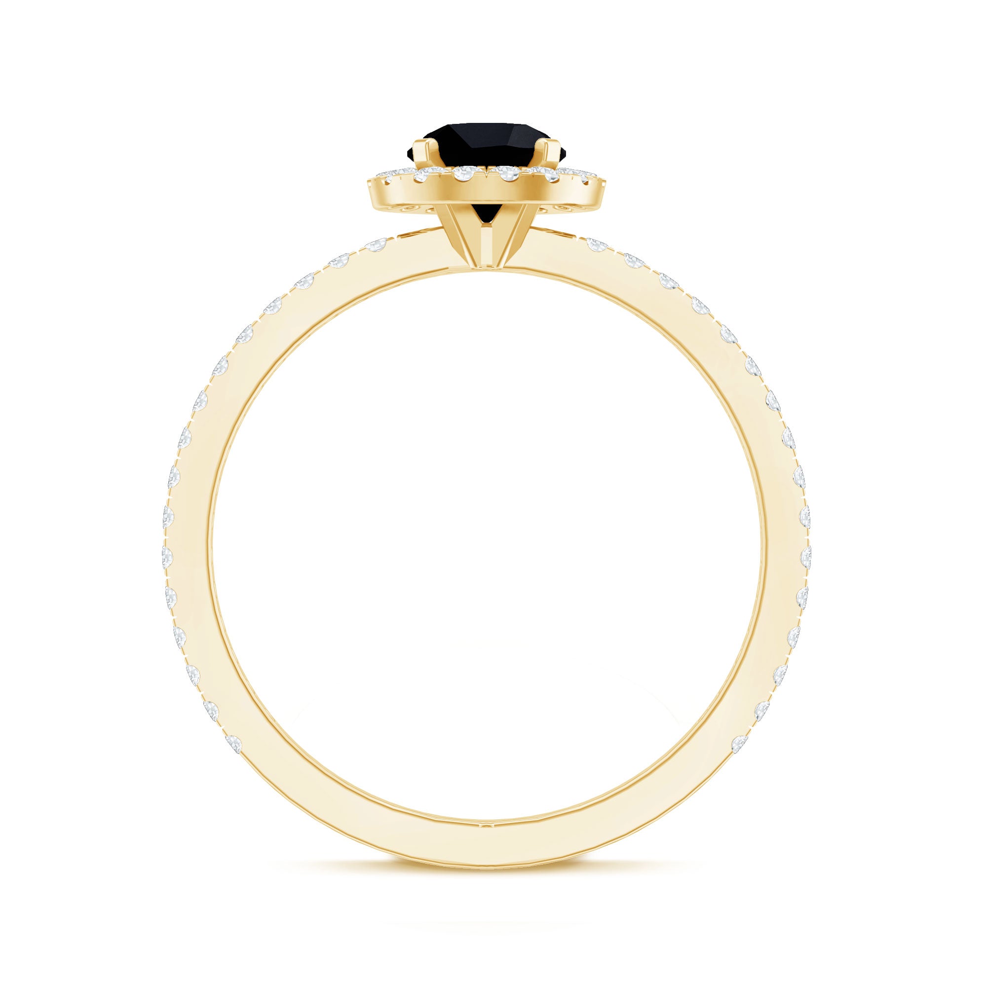 Black Spinel Minimal Engagement Ring with Diamond Halo AAA - Rosec Jewels