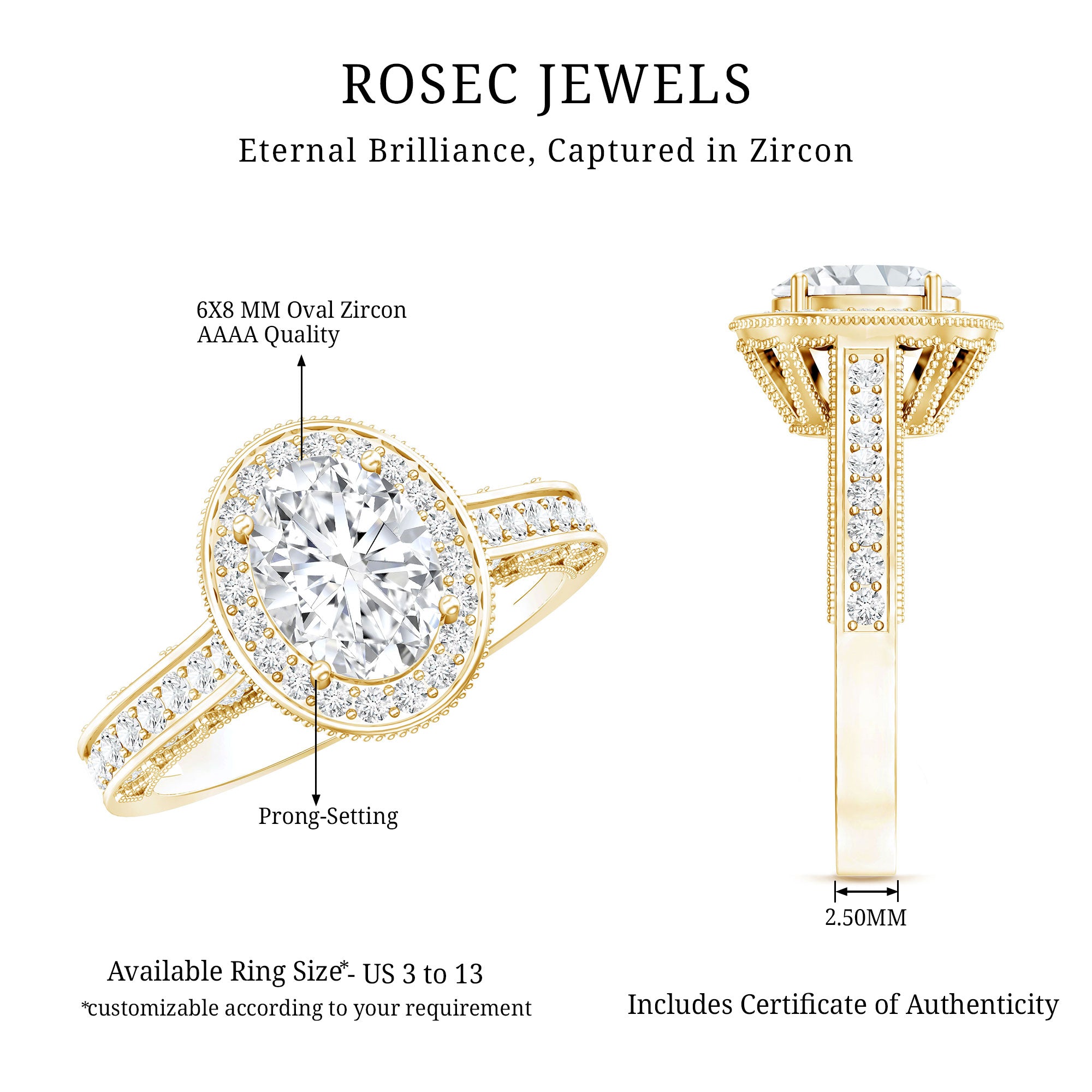 Vintage Style Oval Simulated Diamond Halo Engagement Ring AAAA - Rosec Jewels