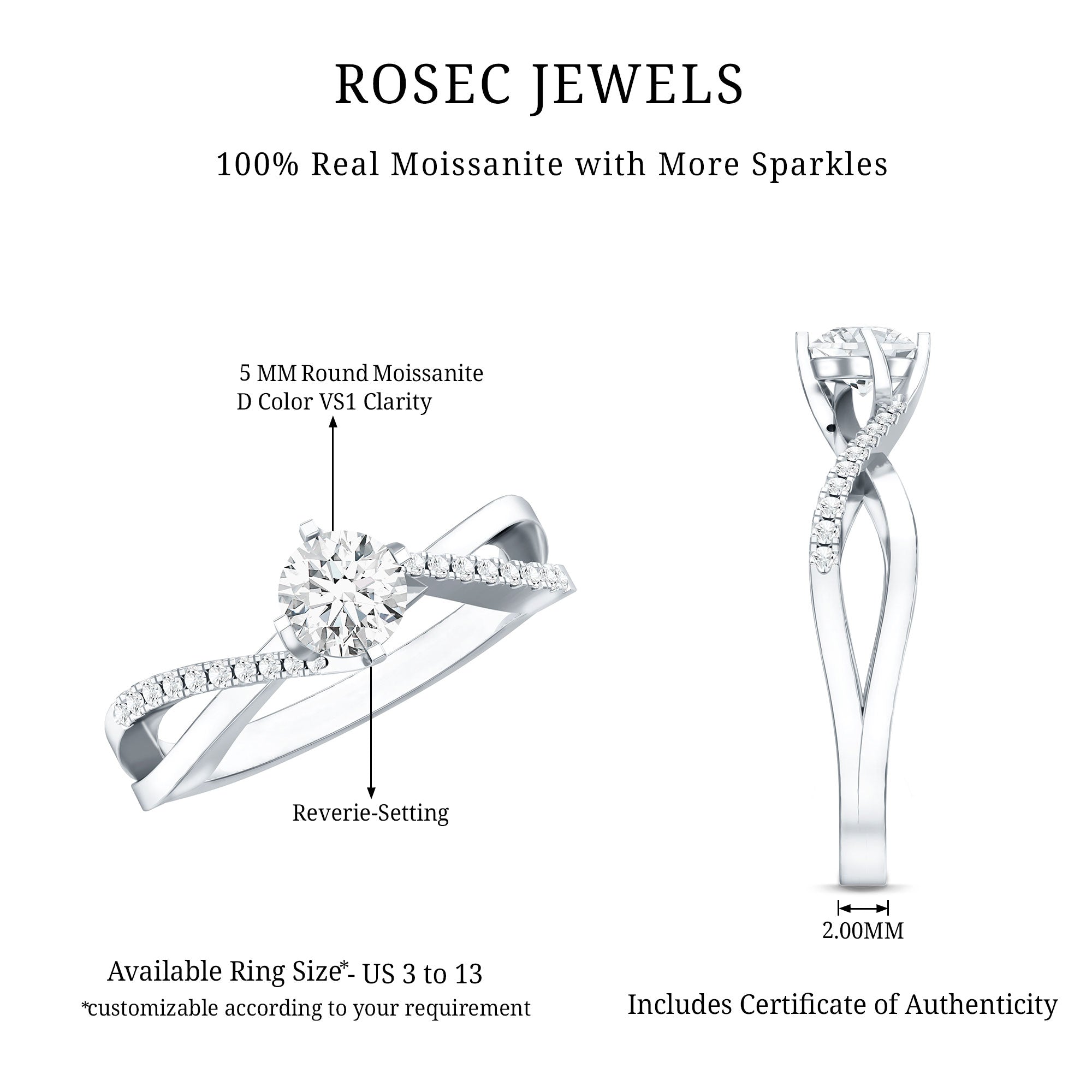 Round Cut Moissanite Infinity Engagement Ring for Her D-VS1 - Rosec Jewels