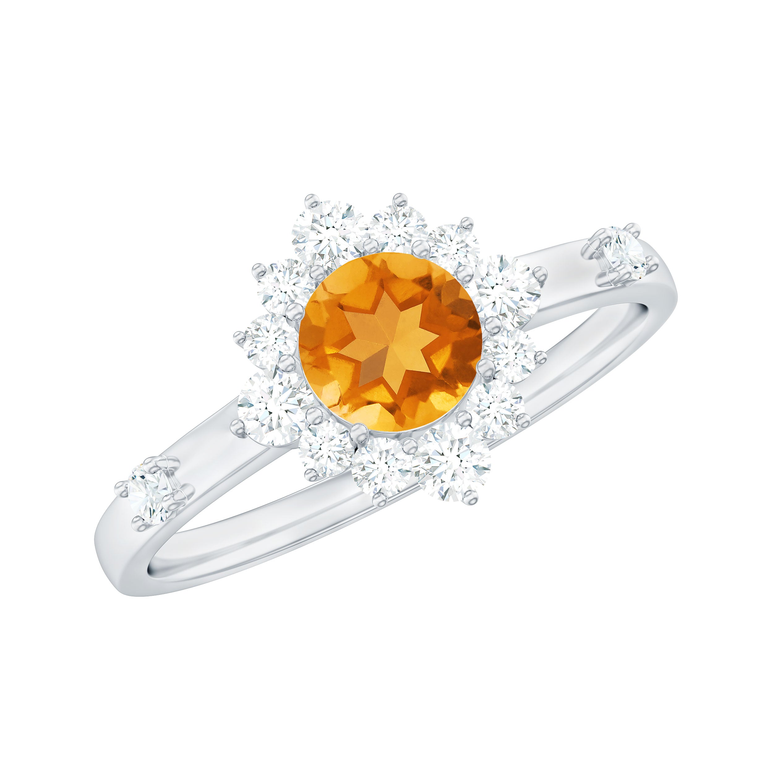 1 CT Round Citrine and Diamond Halo Engagement Ring