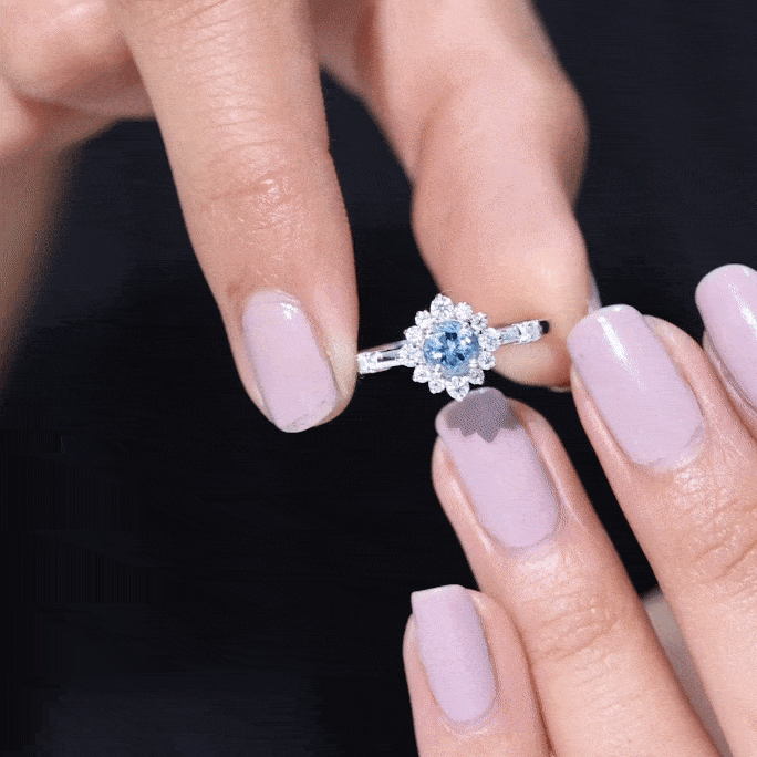 Genuine 0.8 Carat Aquamarine and Diamond Halo Engagement Ring AAA - Rosec Jewels