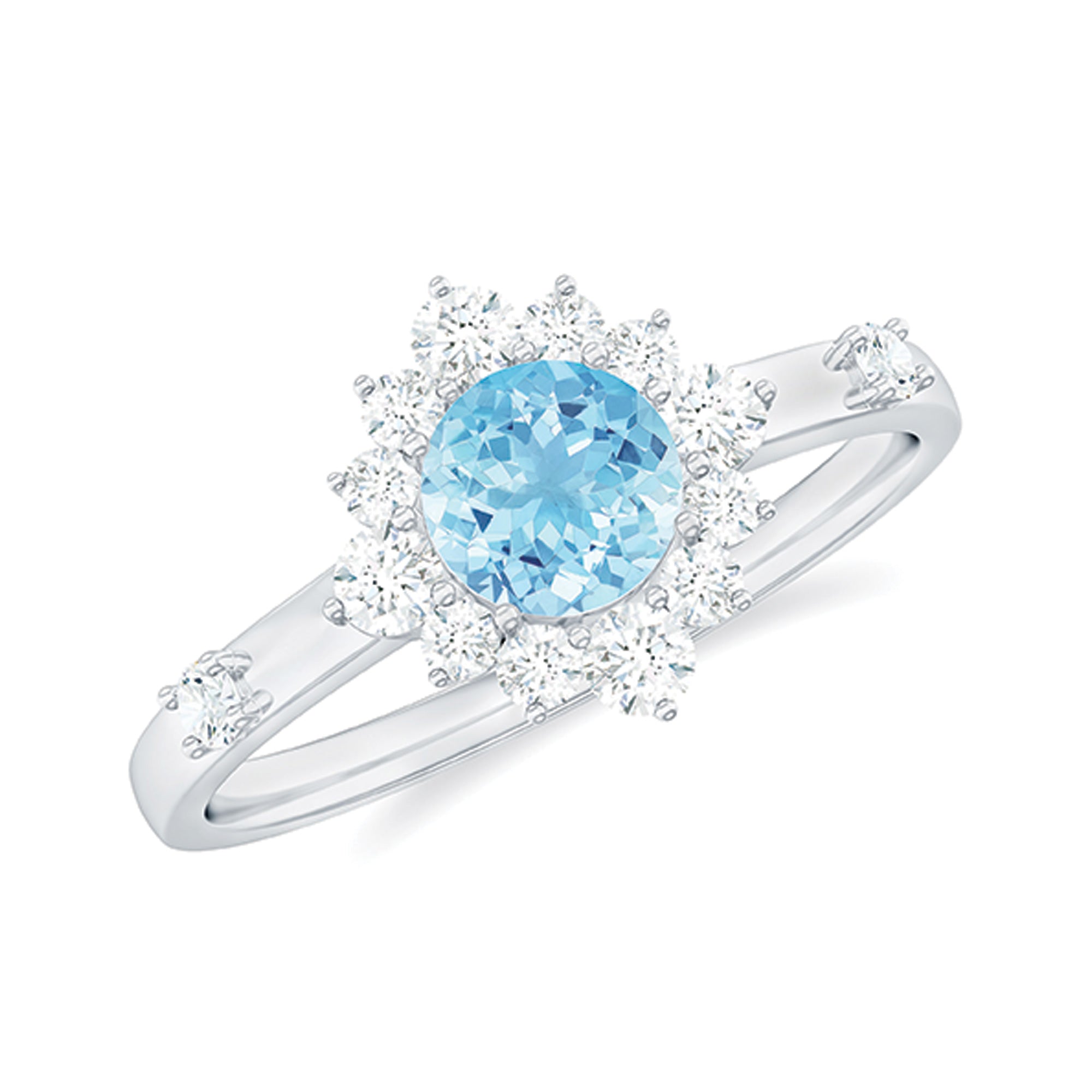 Genuine 0.8 Carat Aquamarine and Diamond Halo Engagement Ring AAA - Rosec Jewels