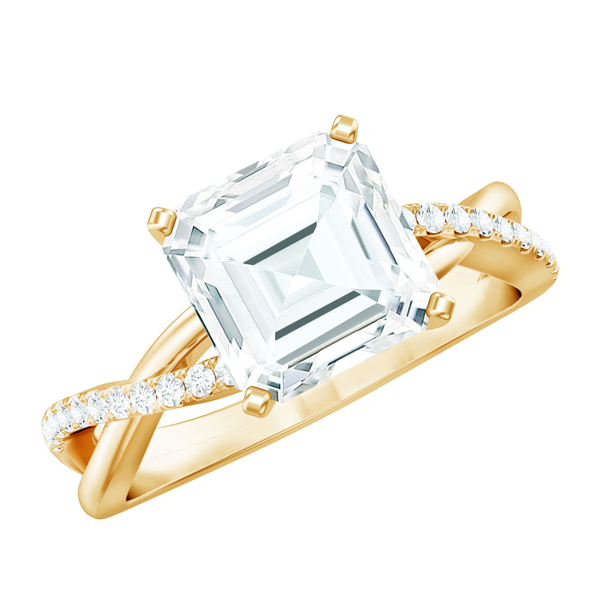 Certified Moissanite Asscher Cut Engagement Ring with Twisted Shank D-VS1 - Rosec Jewels