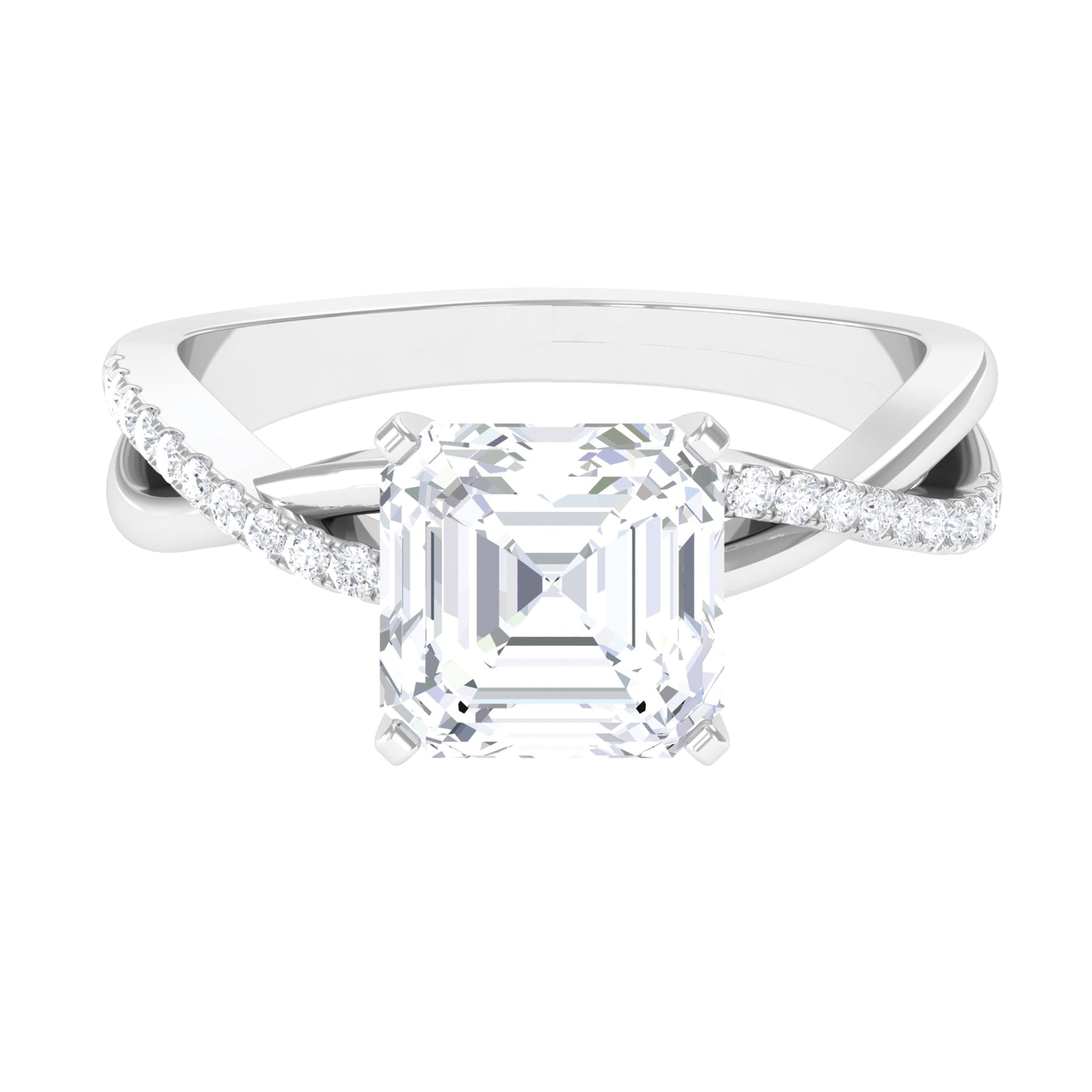 3.50 CT Asscher Cut Zircon Solitaire Engagement Ring in Infinity Shank AAAA - Rosec Jewels
