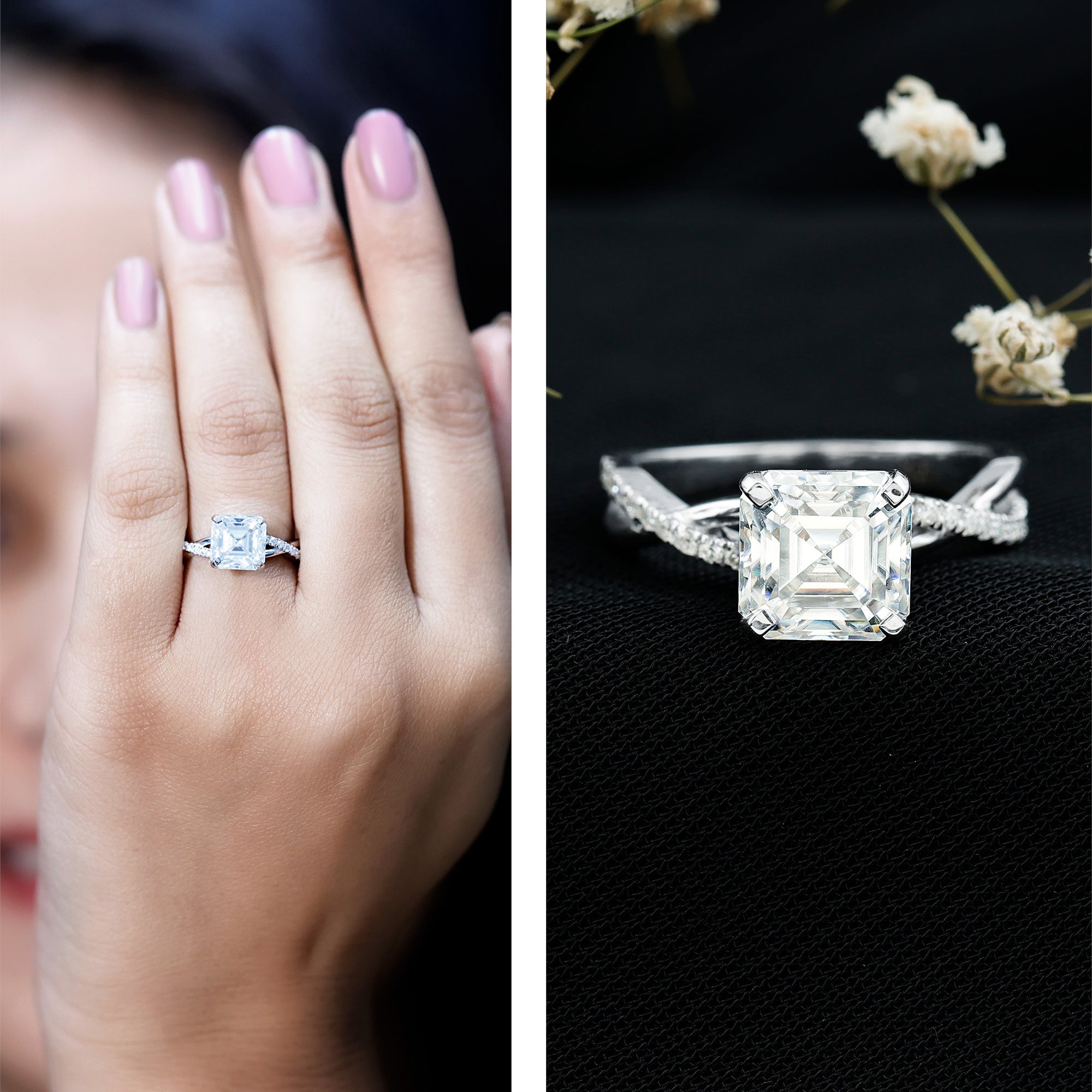 3.50 CT Asscher Cut Zircon Solitaire Engagement Ring in Infinity Shank AAAA - Rosec Jewels