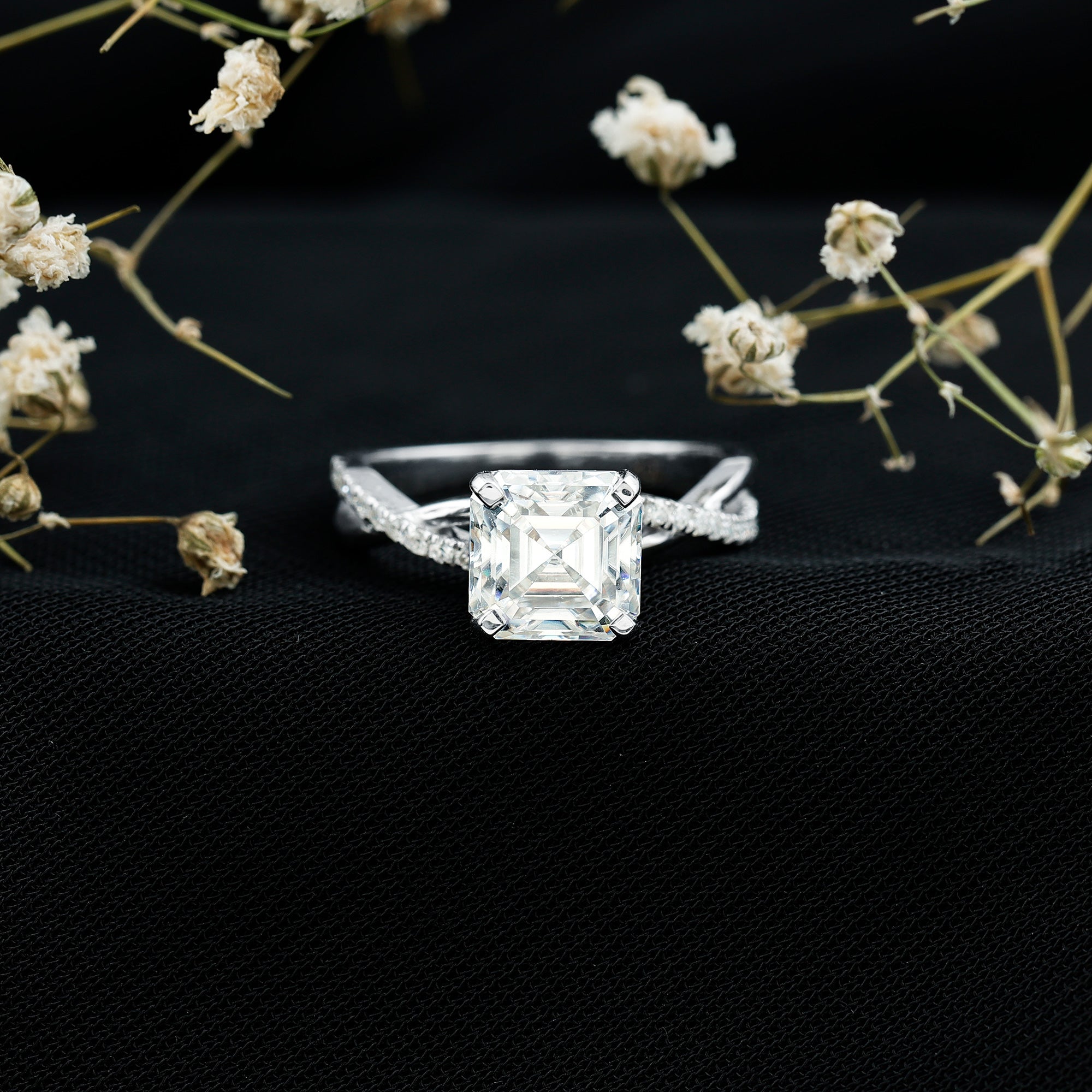 3.50 CT Asscher Cut Zircon Solitaire Engagement Ring in Infinity Shank AAAA - Rosec Jewels