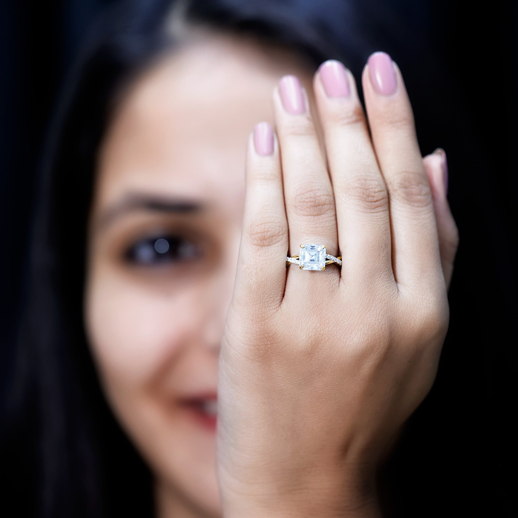 3.50 CT Asscher Cut Zircon Solitaire Engagement Ring in Infinity Shank AAAA - Rosec Jewels