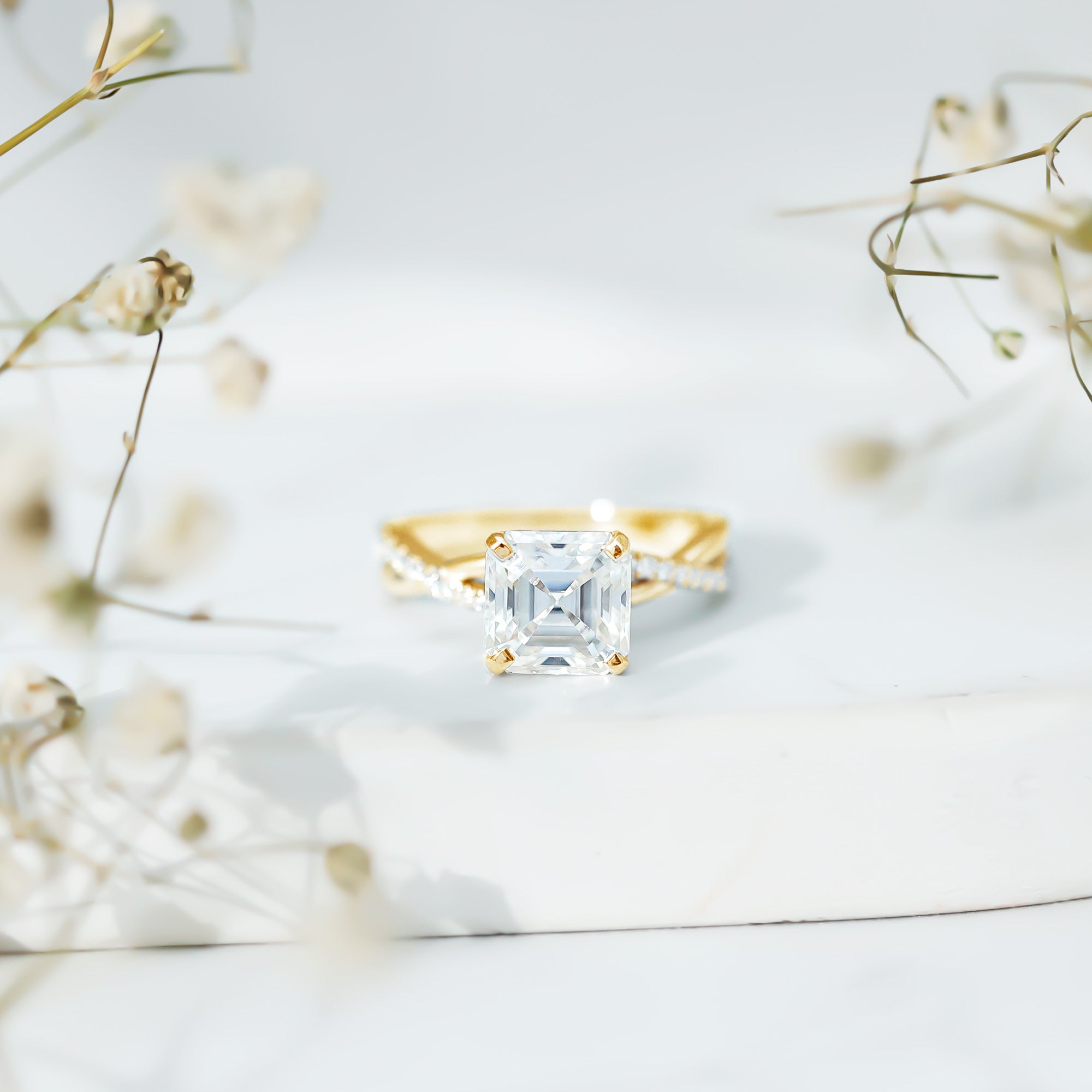 3.50 CT Asscher Cut Zircon Solitaire Engagement Ring in Infinity Shank AAAA - Rosec Jewels