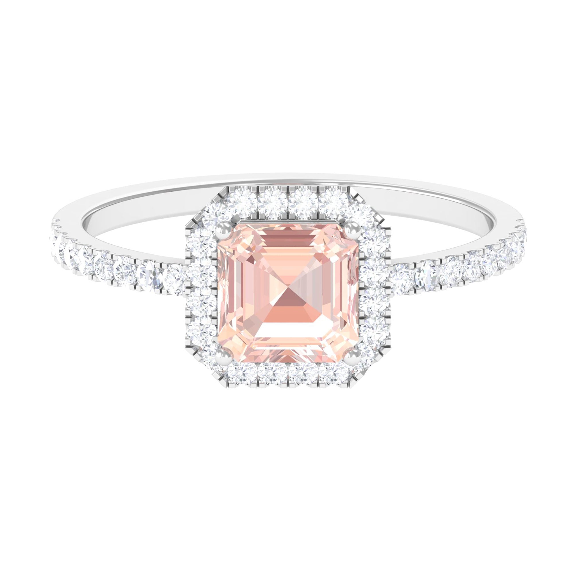 2 CT Asscher Cut Morganite Halo Engagement Ring with Diamond