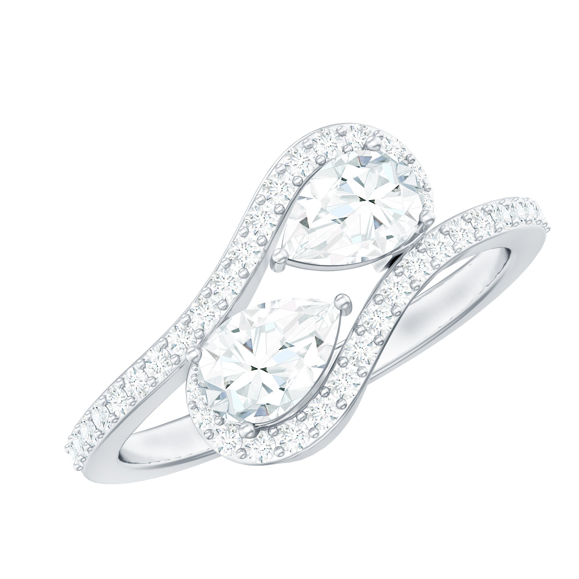 2.5 CT Pear Cut Two Stone Zircon Bypass Engagement Ring