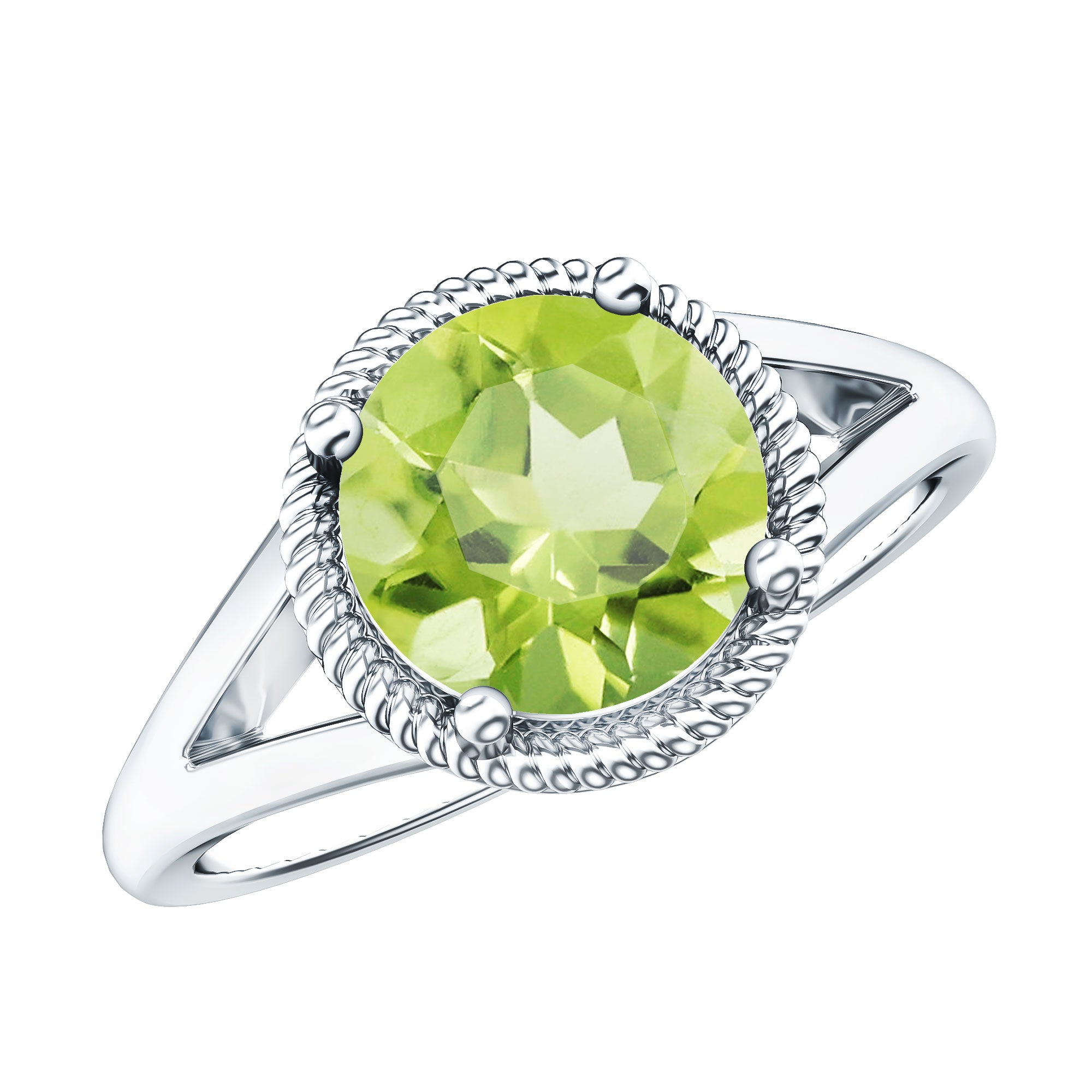 Natural 2 Carat Peridot Solitaire Engagement Ring with Split Shank AAA - Rosec Jewels