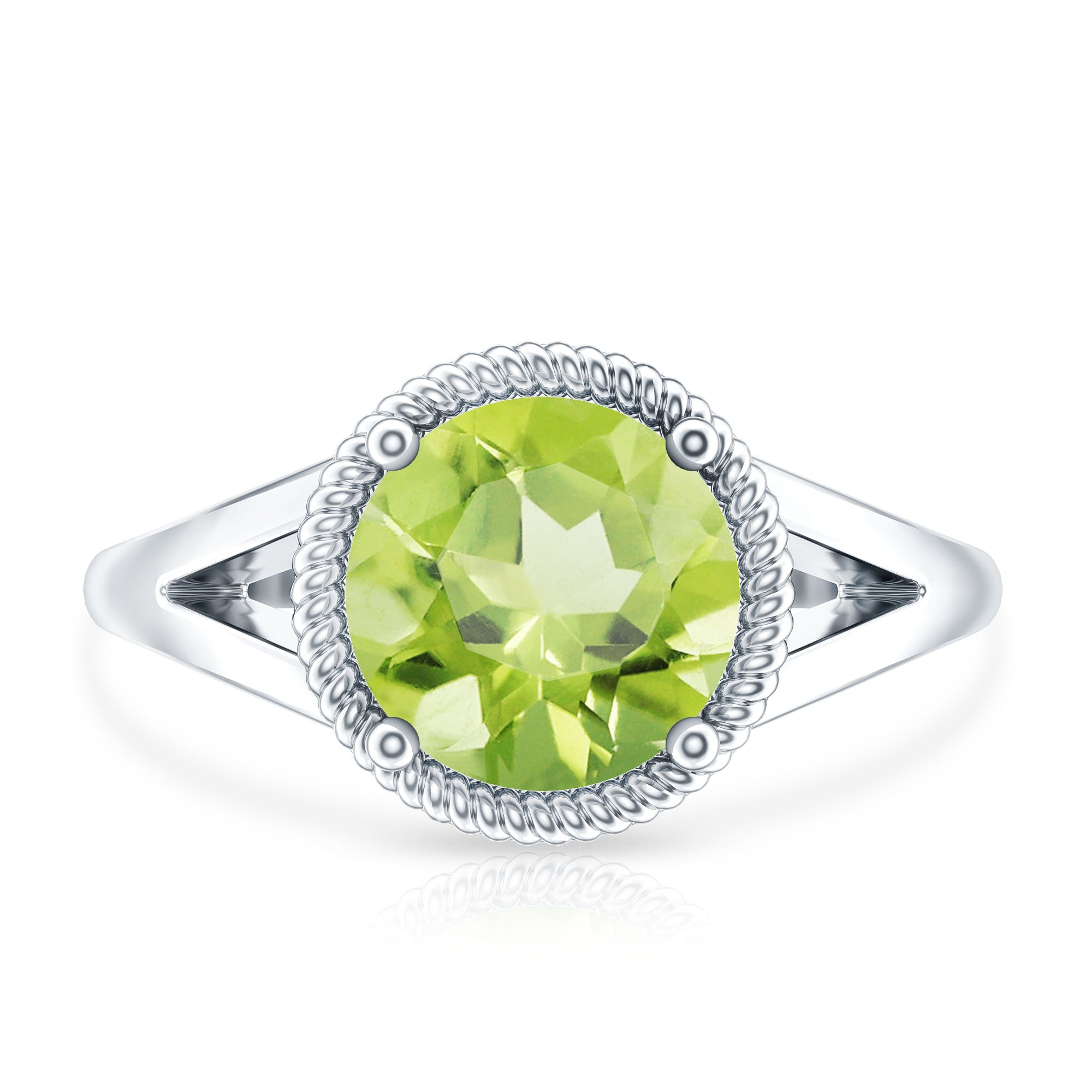 Natural 2 Carat Peridot Solitaire Engagement Ring with Split Shank AAA - Rosec Jewels