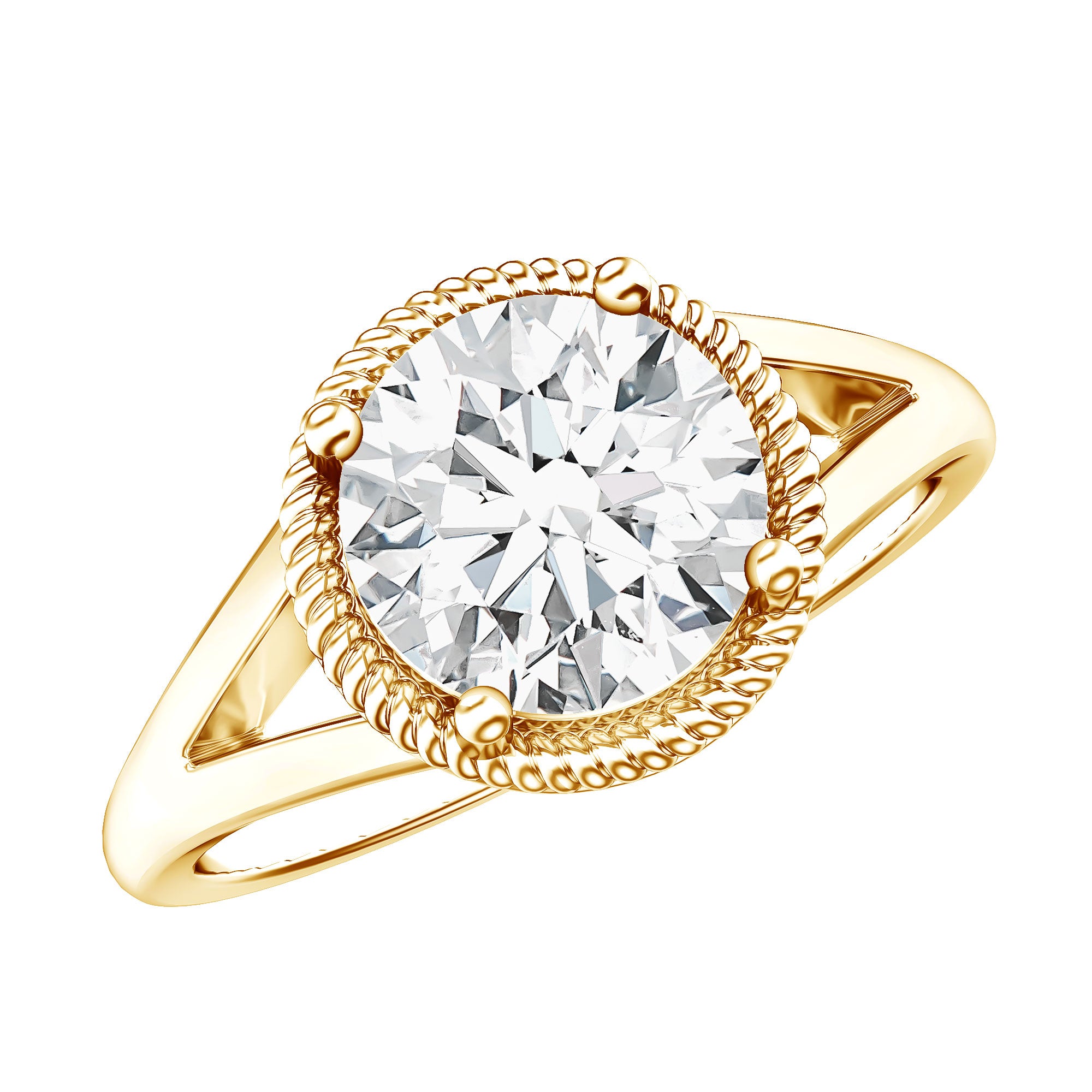 2 Carat Round Cubic Zirconia Solitaire Engagement Ring in Split Shank AAAA - Rosec Jewels