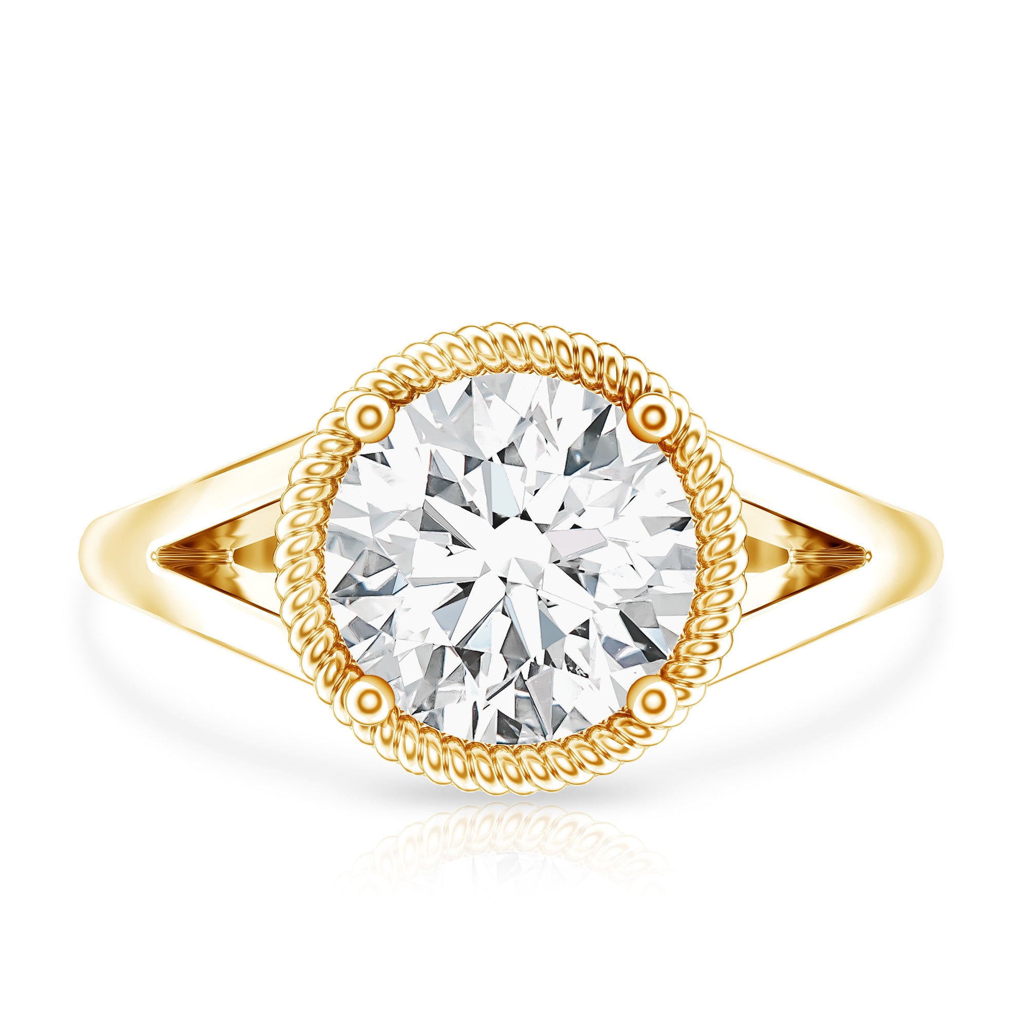 2 Carat Round Cubic Zirconia Solitaire Engagement Ring in Split Shank AAAA - Rosec Jewels