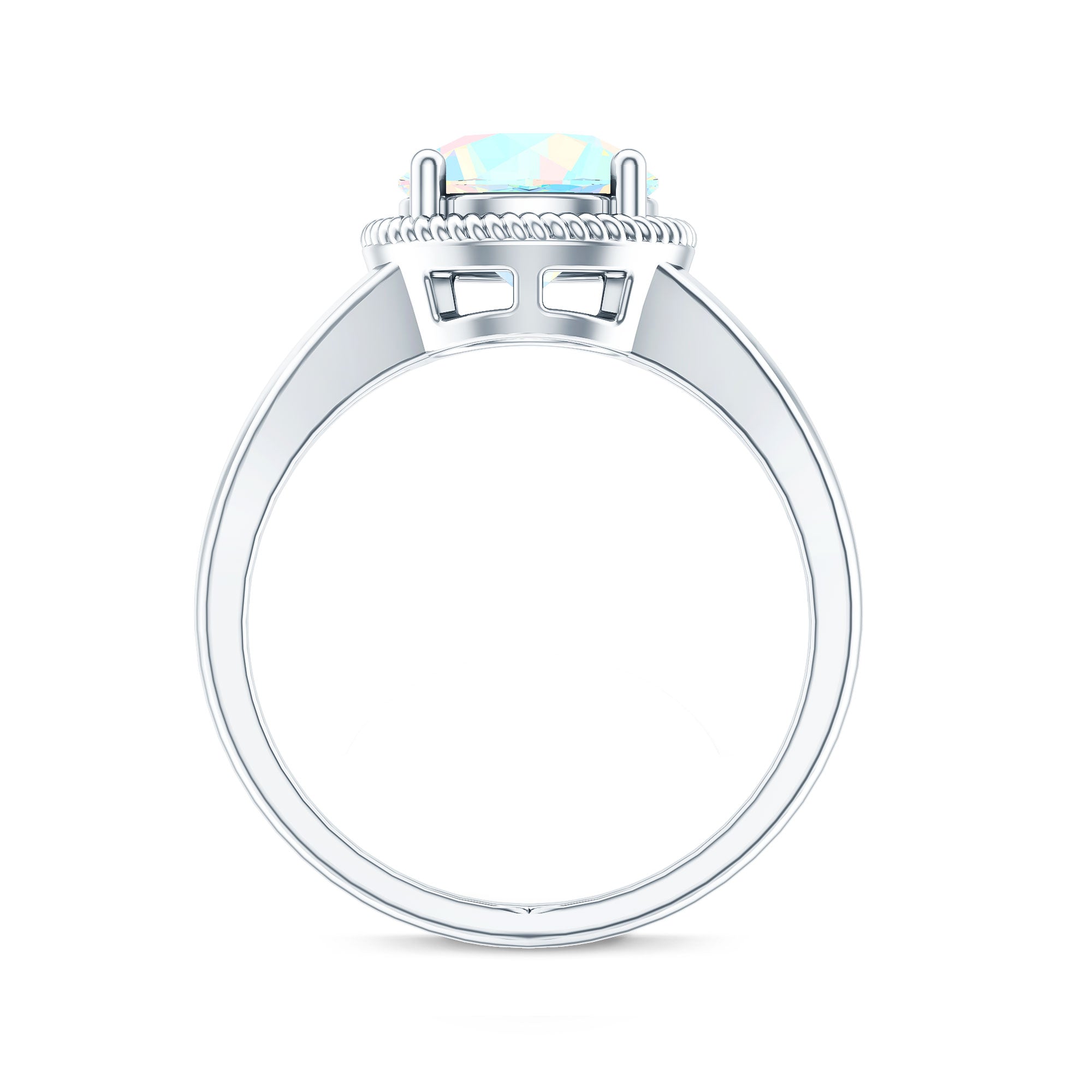 Certified Real 8 mm Round Ethiopian Opal Split Shank Engagement Ring with Twisted Rope AAA - Rosec Jewels