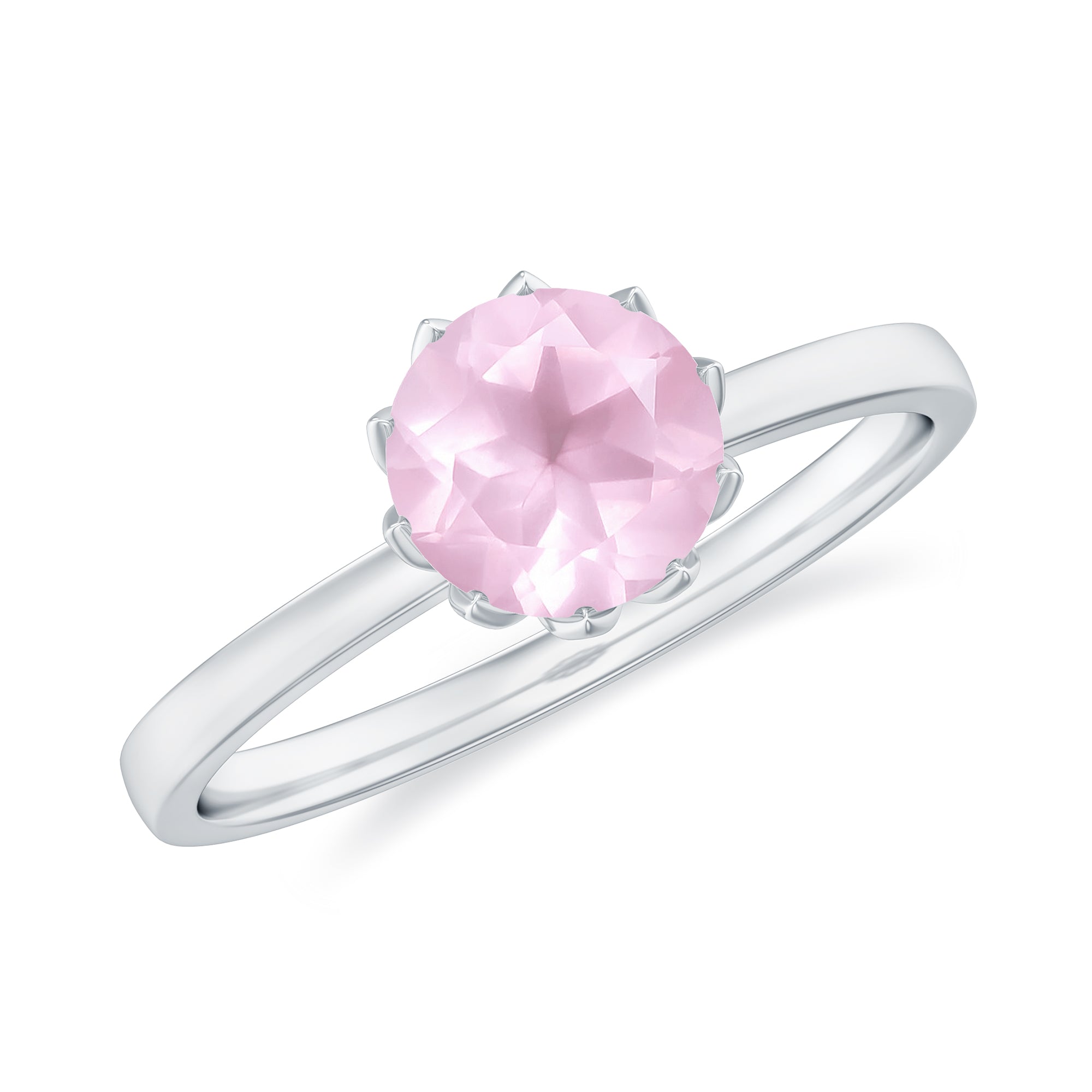 3/4 CT Rose Quartz Solitaire Ring in Lotus Basket Setting