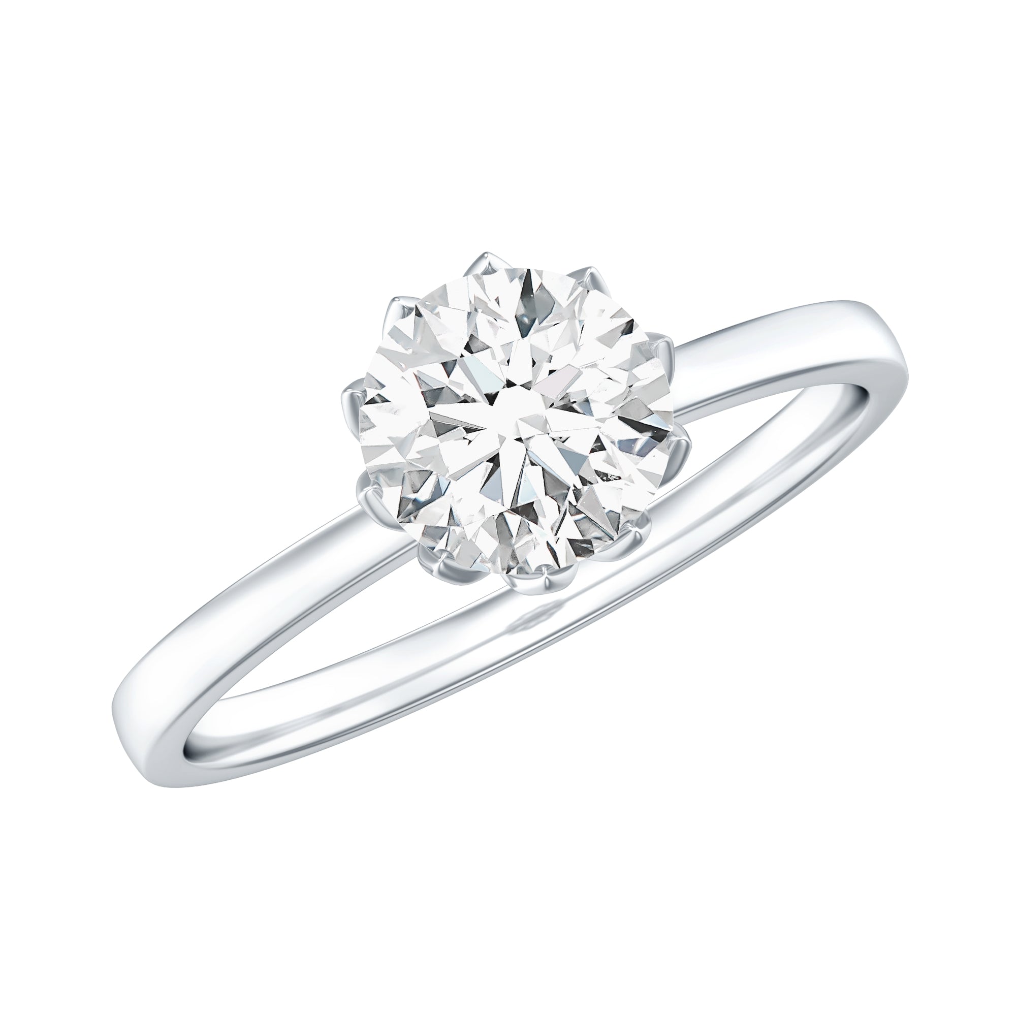1 CT Simulated Diamond Solitaire Ring in Lotus Basket Setting AAAA - Rosec Jewels