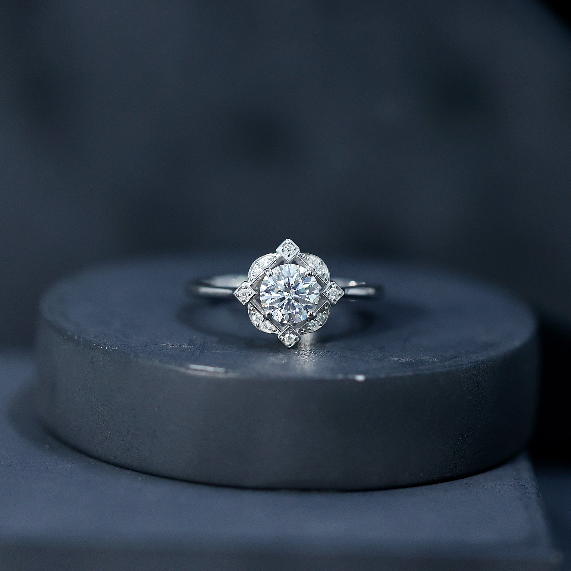 Rosec Jewels-Vintage Inspired Moissanite Engagement Ring With Certificate