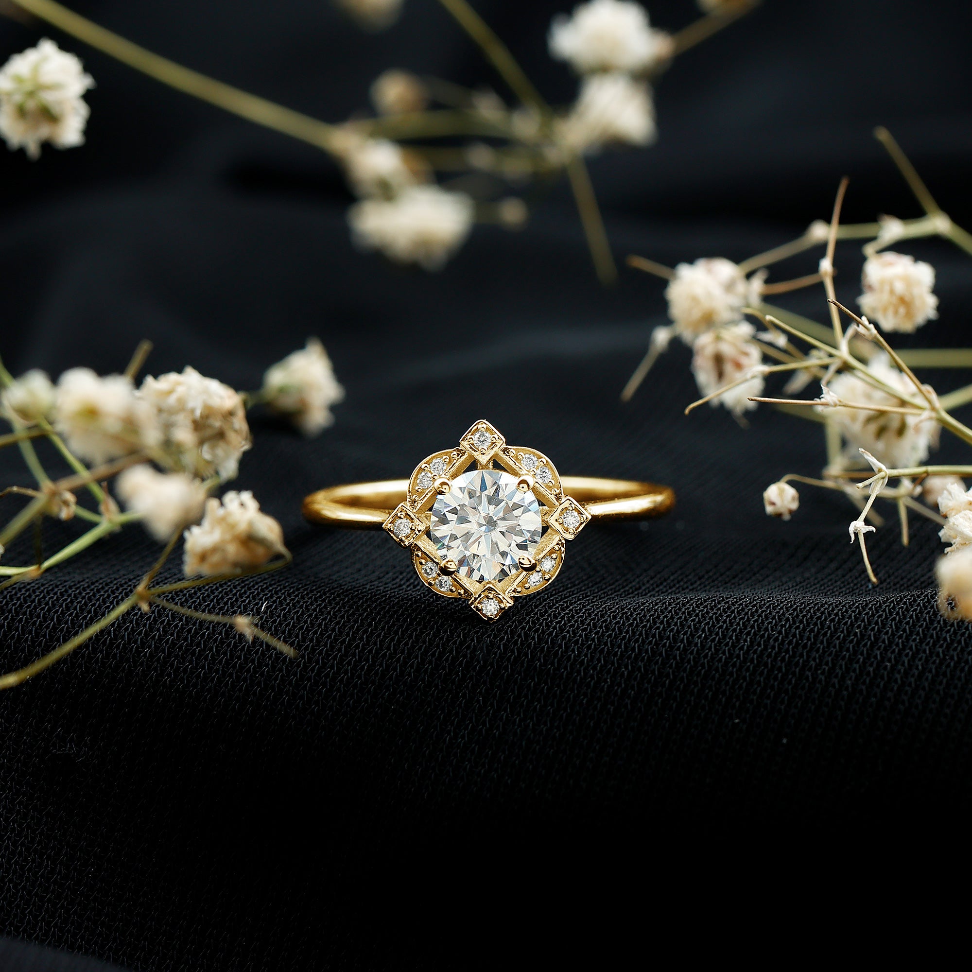 Rosec Jewels-Vintage Inspired Moissanite Engagement Ring With Certificate