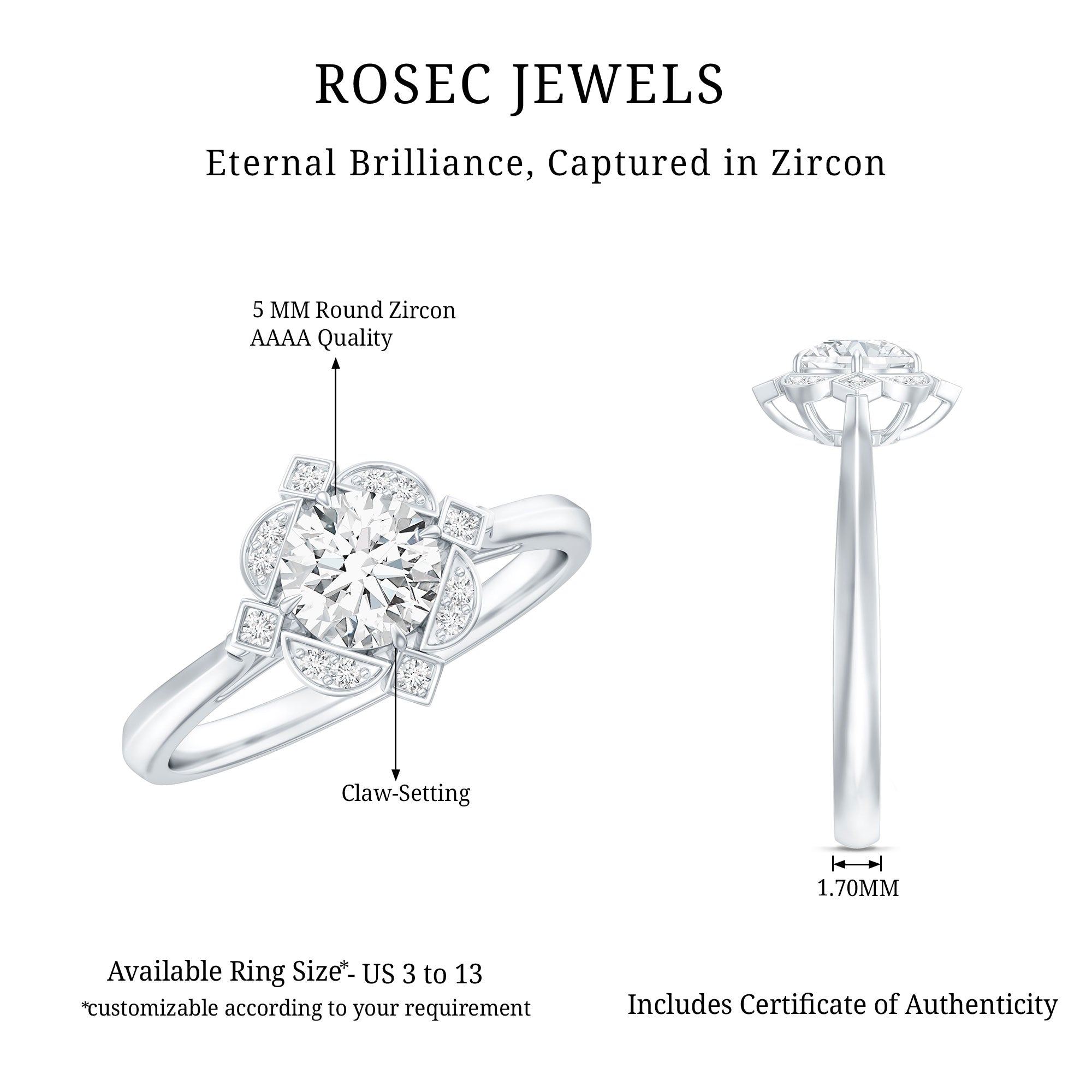 Vintage Looking Cubic Zirconia Engagement Ring for Her AAAA - Rosec Jewels