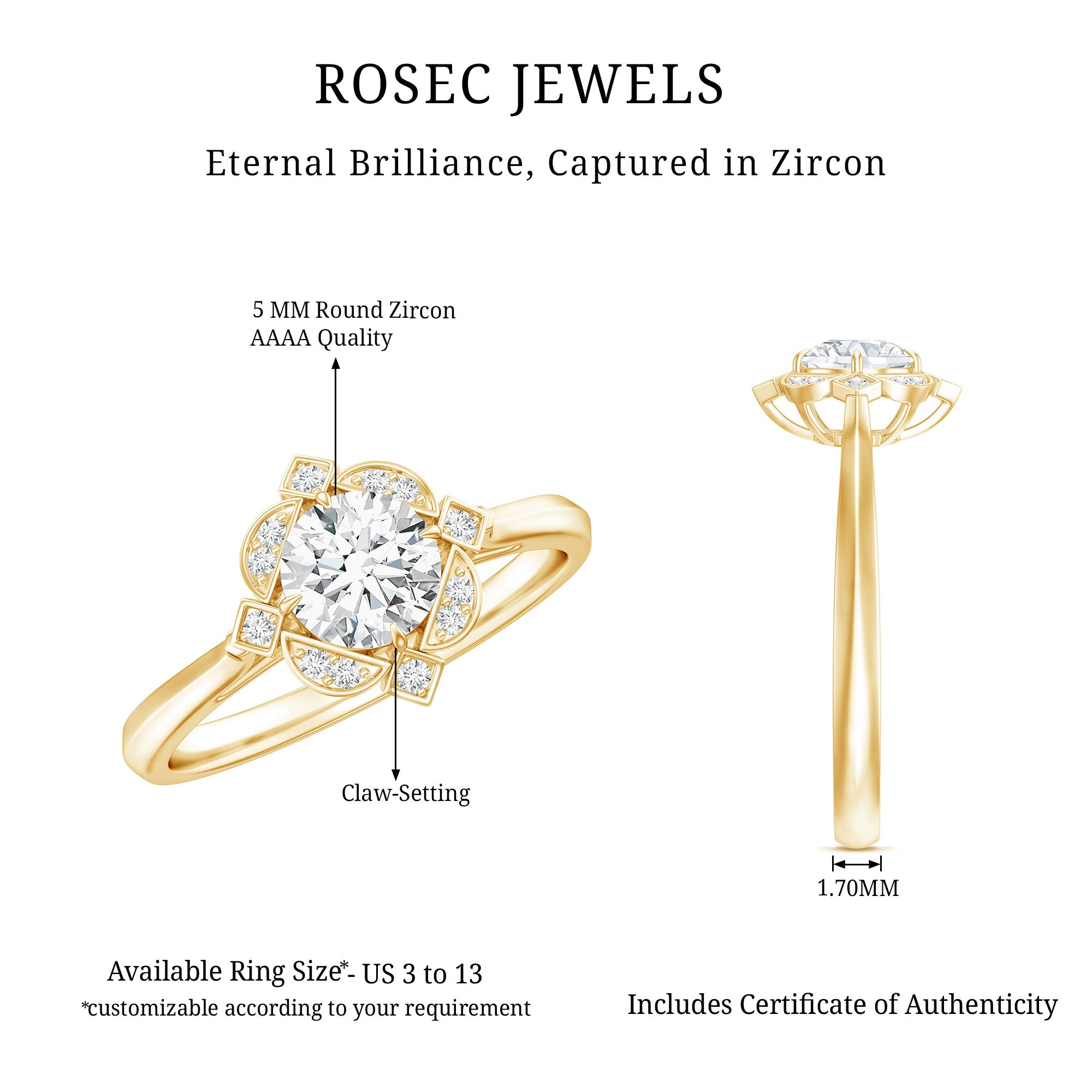 Vintage Looking Cubic Zirconia Engagement Ring for Her AAAA - Rosec Jewels