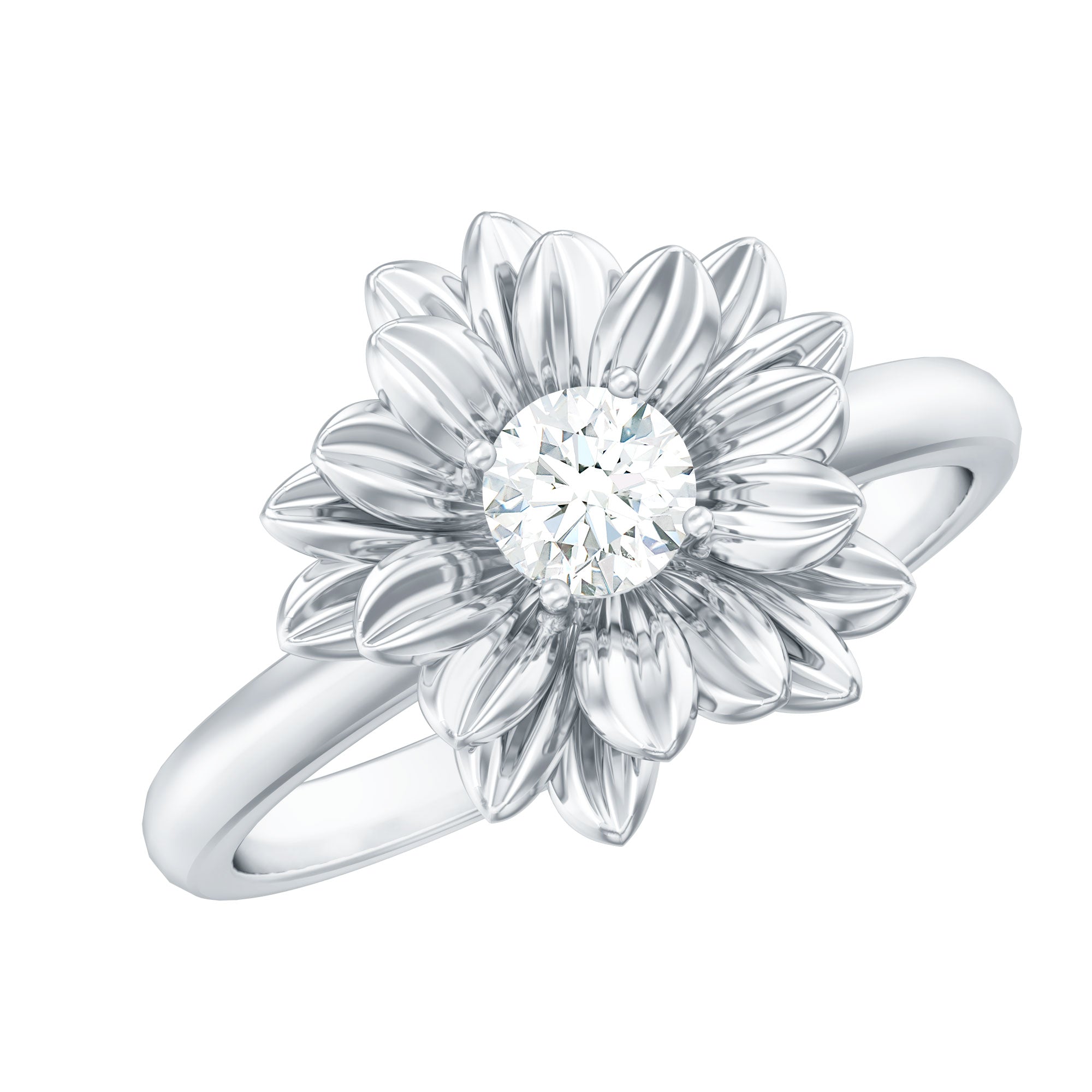 1/4 CT Round Cut Cubic Zirconia and Gold Flower Engagement Ring