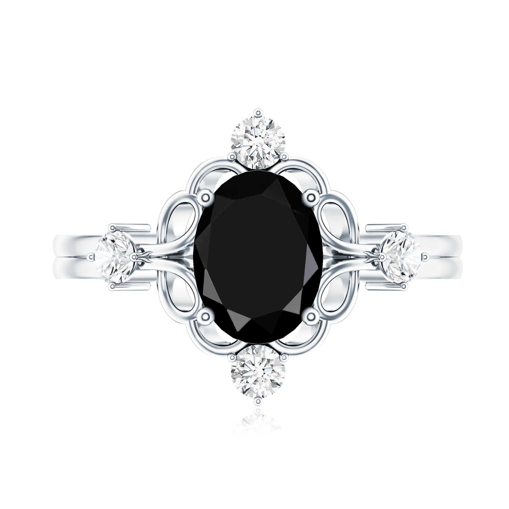 Vintage Style 1.9 Carat Lab Grown Black Diamond Oval Engagement Ring with White Diamond AAAA ( Synthetic ) - Rosec Jewels